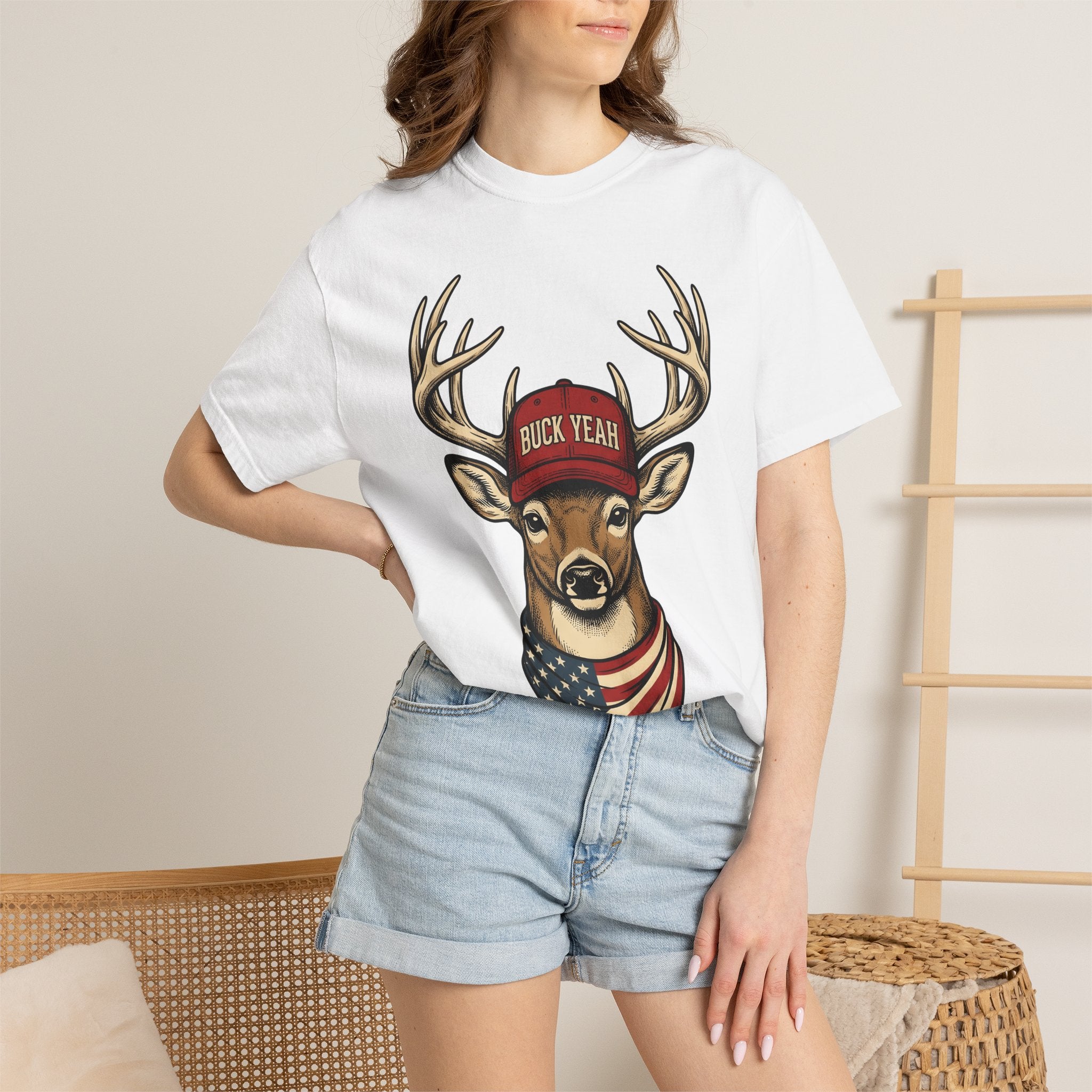 Buck Cap Shirt 4th Of July Outdoors Gift Women Retro Tee Trucker Hat T-Shirt Independence Fan Vintage Tshirt Camping Graphic Sketch Usa Flag