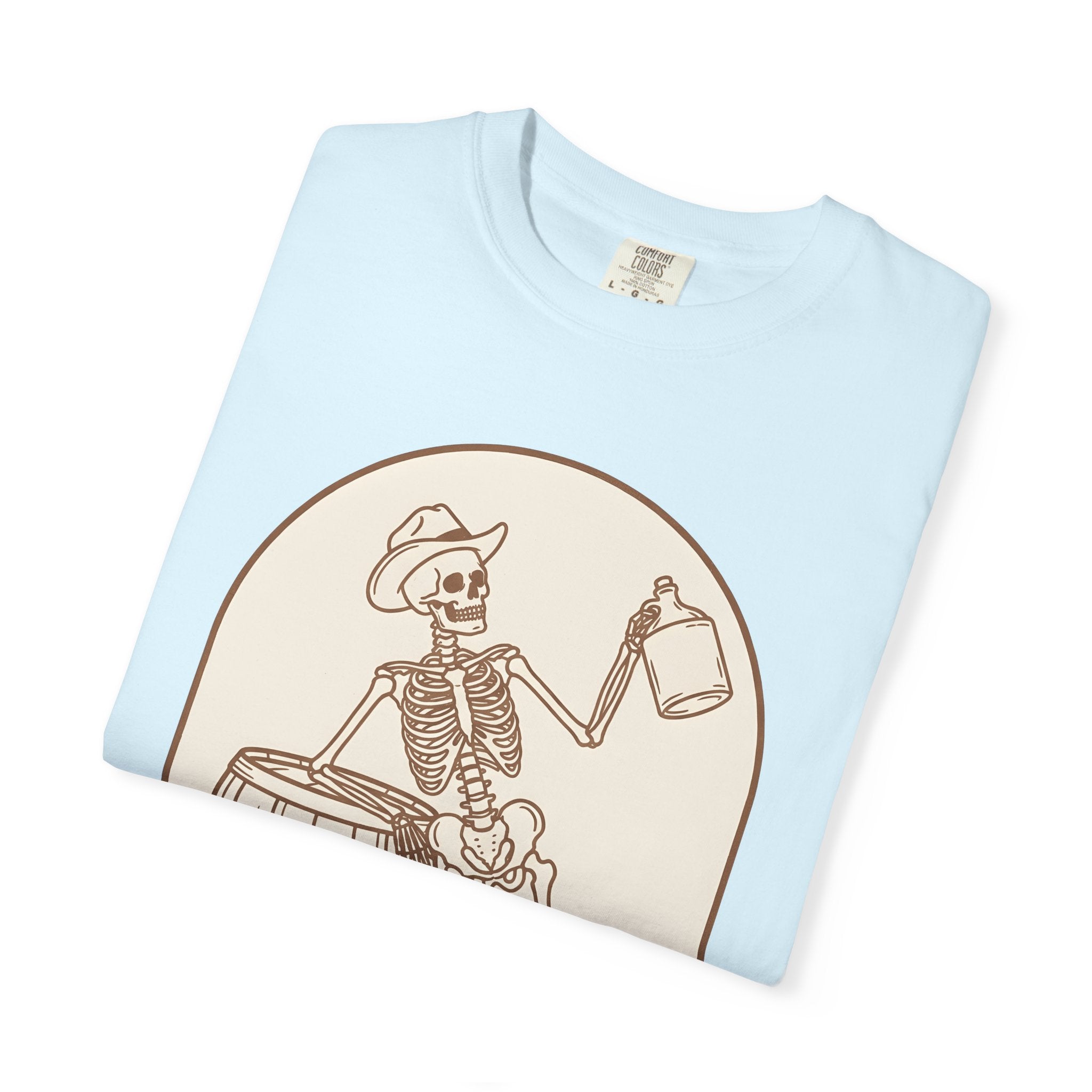 Western Skeleton Shirt Halloween Cowboy Gift Women Sketch Tee Skeleton T-Shirt Horror Fan Sketched Tshirt Rodeo Graphic Retro Whiskey Cask