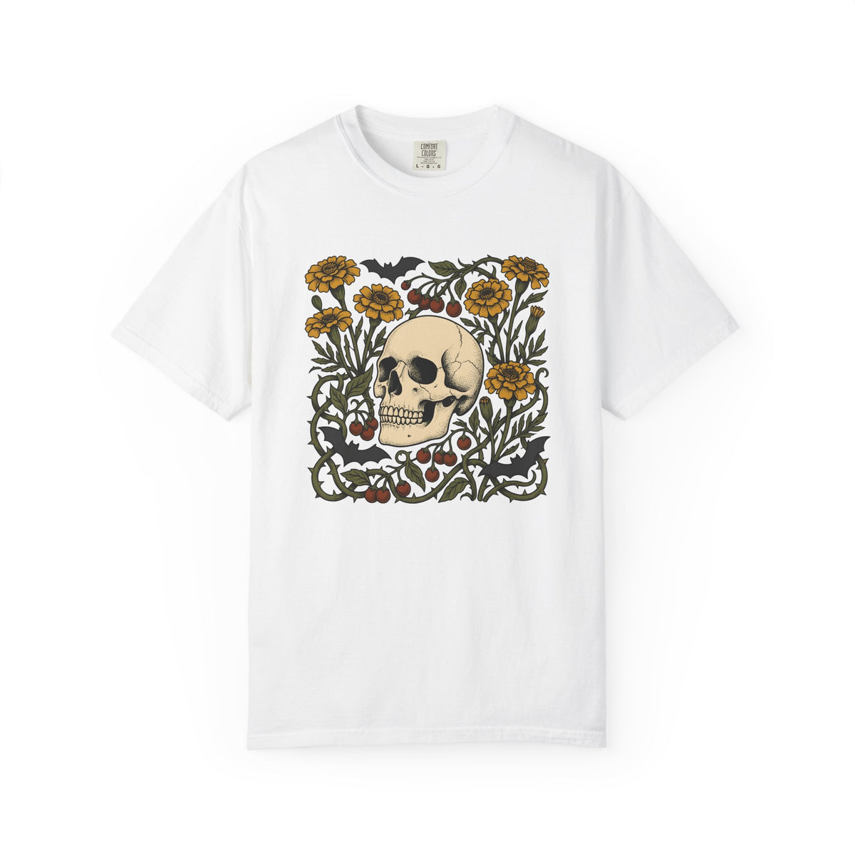 Skull Floral Shirt Halloween Gothic Gift Women Tattoo Tee Sugar Skull T-Shirt Horror Fan Tattooed Tshirt Dark Graphic Vintage Bat Tshirt