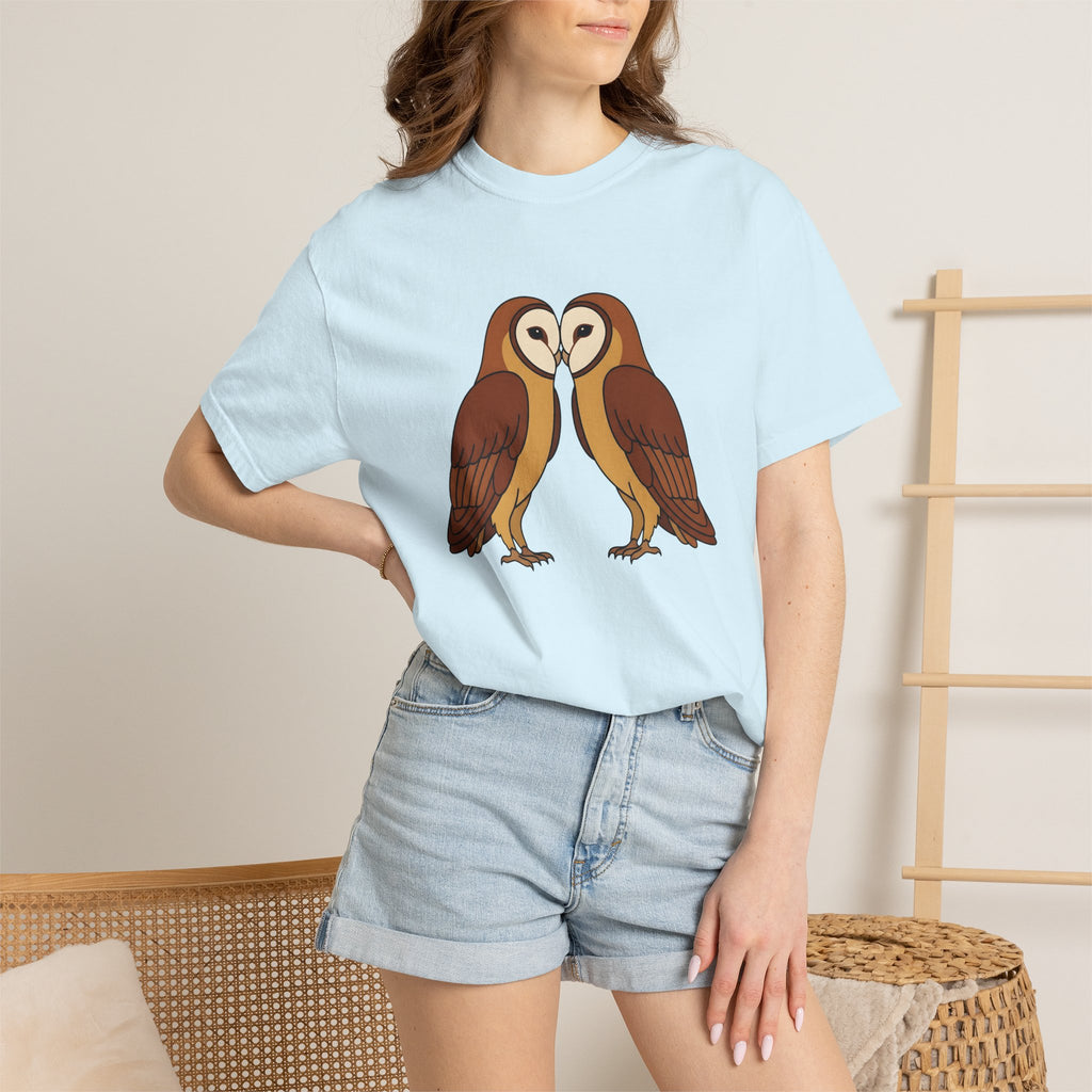 Barn Owl Pair Shirt Valentines Day Animal Gift Women Cartoon Tee Owl T-Shirt Valentine Fan Cute Tshirt Wildlife Graphic Minimalist