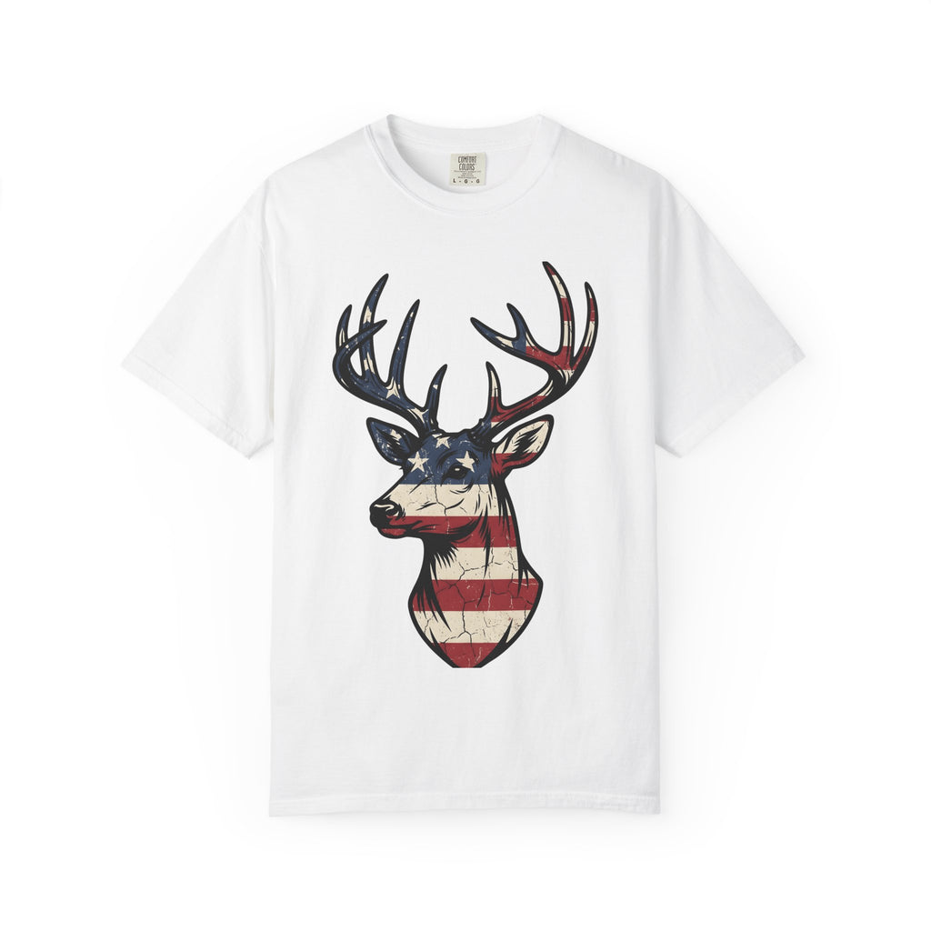 Deer Head Shirt America Outdoors Gift Women Patriotic Tee Buck T-Shirt American Enthusiast Star Spangled Tshirt Wilderness Graphic Vintage