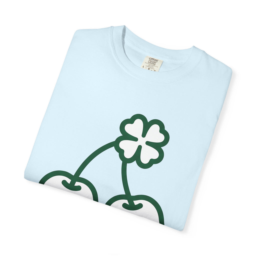 Clover Cherry Shirt St. Patrick's Day Talisman Gift Women Basic Tee Cherry T-Shirt Luck Fan Simple Tshirt Amulet Graphic Sketch Lucky Leaf