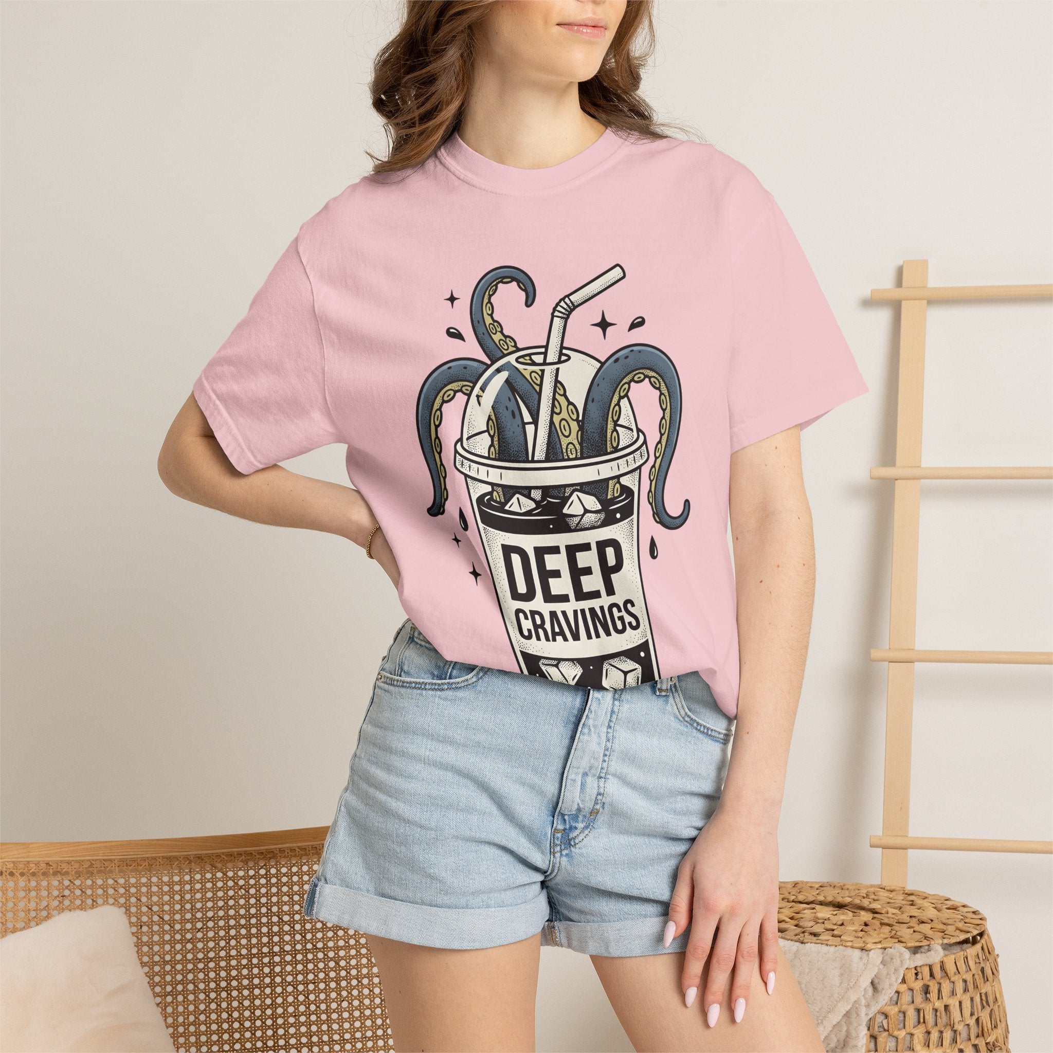 Octopus Cup Shirt Coffee Saltwater Gift Women Cartoon Tee Mug T-Shirt Coffee Fan Cartoon Tshirt Marine Graphic Hand Drawn Ice Cubes Tshirt