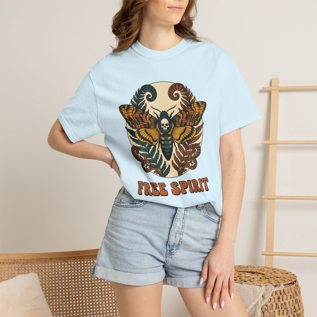 Moth Skull Shirt Boho Chic Gothic Gift Women Psychedelic Tee Moth T-Shirt Bohemian Fan Trippy Tshirt Dark Graphic Vintage Fern Leaves Tshirt