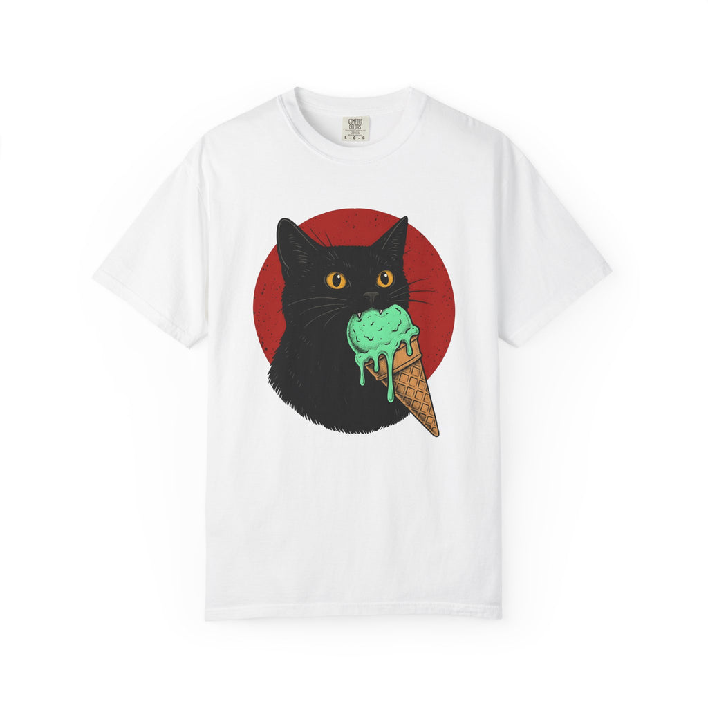 Black Cat Shirt Cat Culinary Gift Women Modern Graphic Tee Cat T-Shirt Feline Fan Kitty Tshirt Foodie Design Classic Ice Cream Cone Tshirt