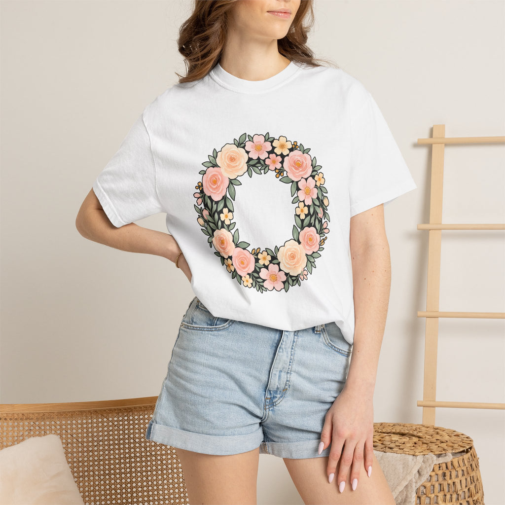Flower Wreath Shirt Easter Flowers Gift Women Watercolor Tee Wreath T-Shirt Easter Fan Floral Tshirt Painted Graphic Floral Design Sketch