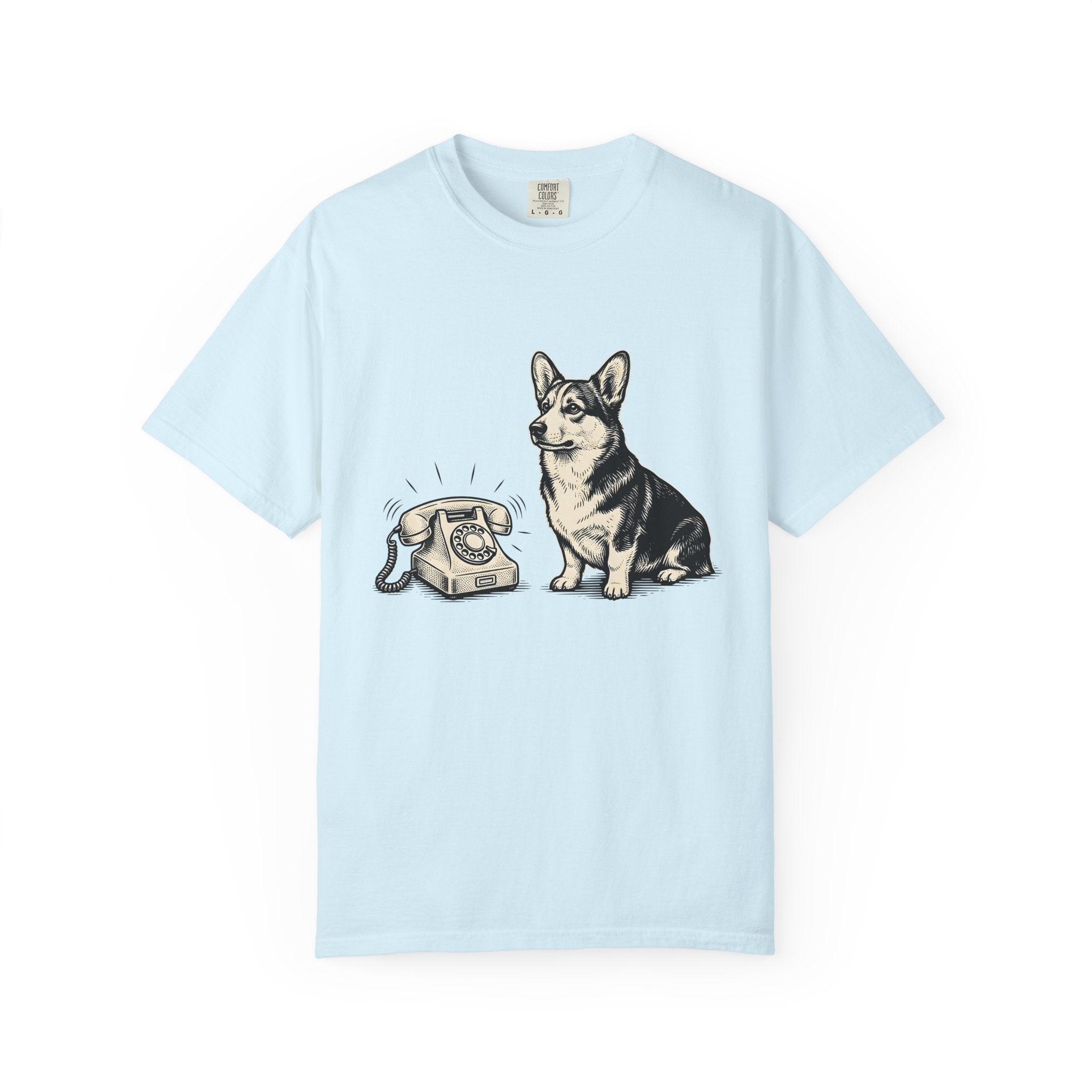 Corgi Pet Shirt Dog Comedy Gift Women Antique Tee Puppy T-Shirt Dog Fan Retro Tshirt Humor Graphic Doodle Vintage Telephone Tshirt