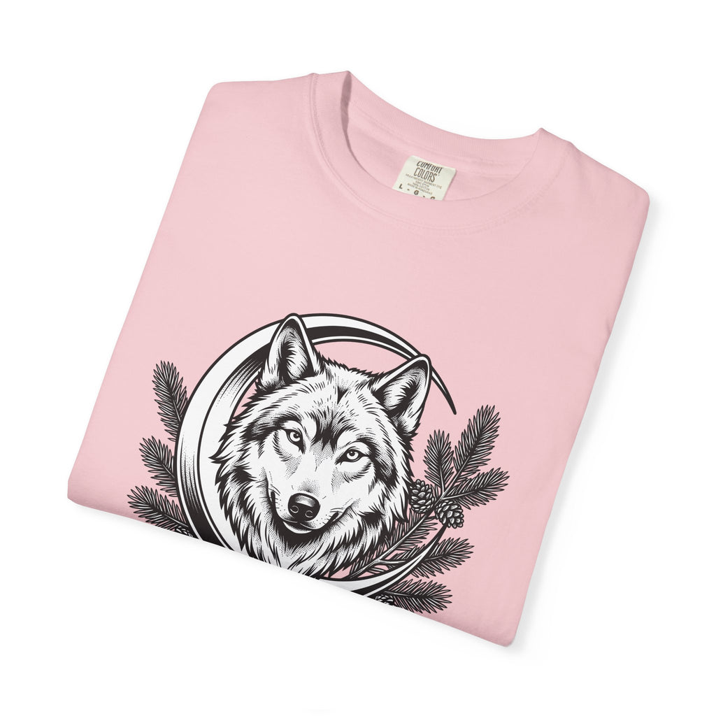 Wolf Face Shirt Boho Chic Outdoors Gift Women Sketch Tee Wolf T-Shirt Bohemian Fan Drawing Graphic Outdoorsy Graphic Modern Evergreen Sprigs