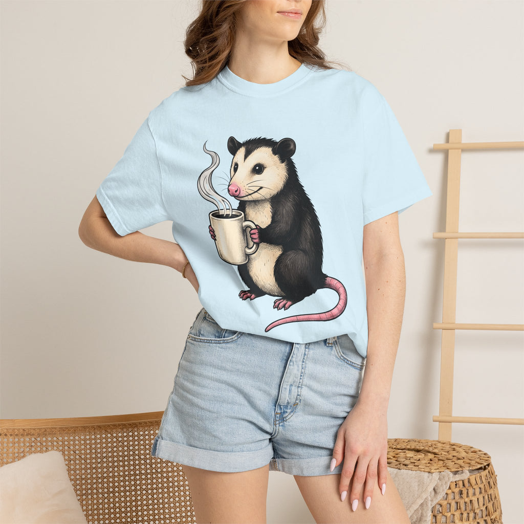Possum Coffee Cup Shirt Animals Coffee Gift Women Cute Tee Opossum T-Shirt Wildlife Fan Cute Tshirt Coffee Design Hand Drawn Mug Tshirt