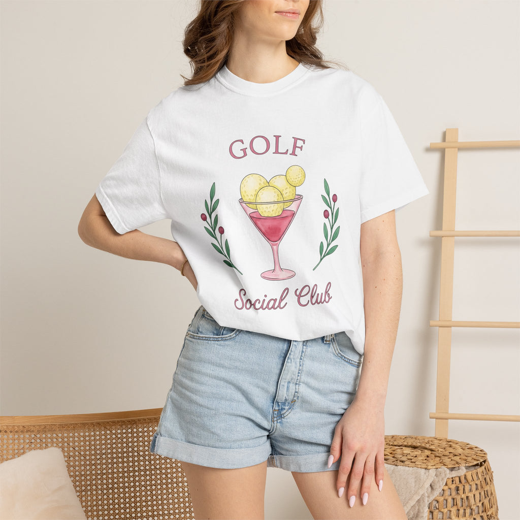 Golf Drink Shirt Golf Joke Gift Women Hand Painted Tee Cocktail T-Shirt Golfer Fan Painted Tshirt Humor Graphic Simple Flower Tshirt