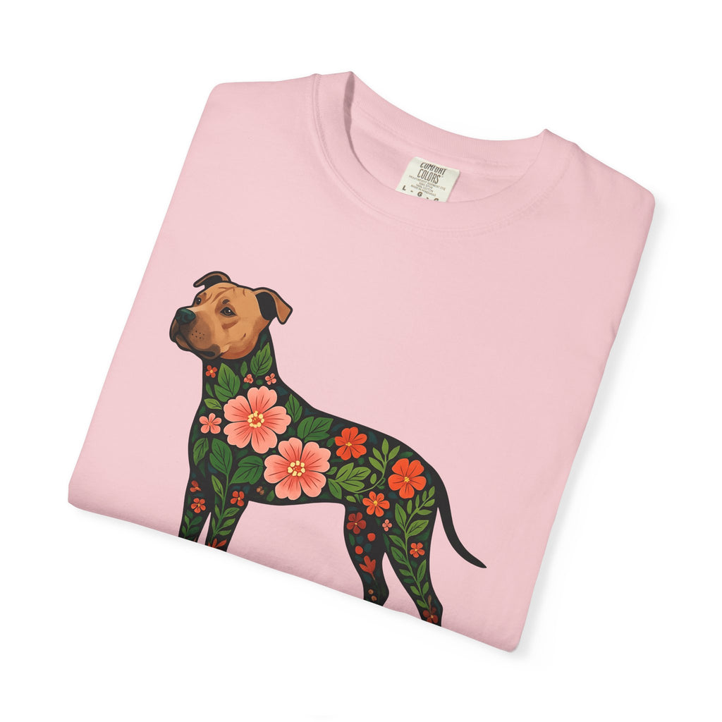 Pitbull Dog Shirt Dog Flora Gift Women Botanical Tee Pibble T-Shirt Dog Fan Herbaceous Graphic Tshirt Ethnic Floral Print Tshirt