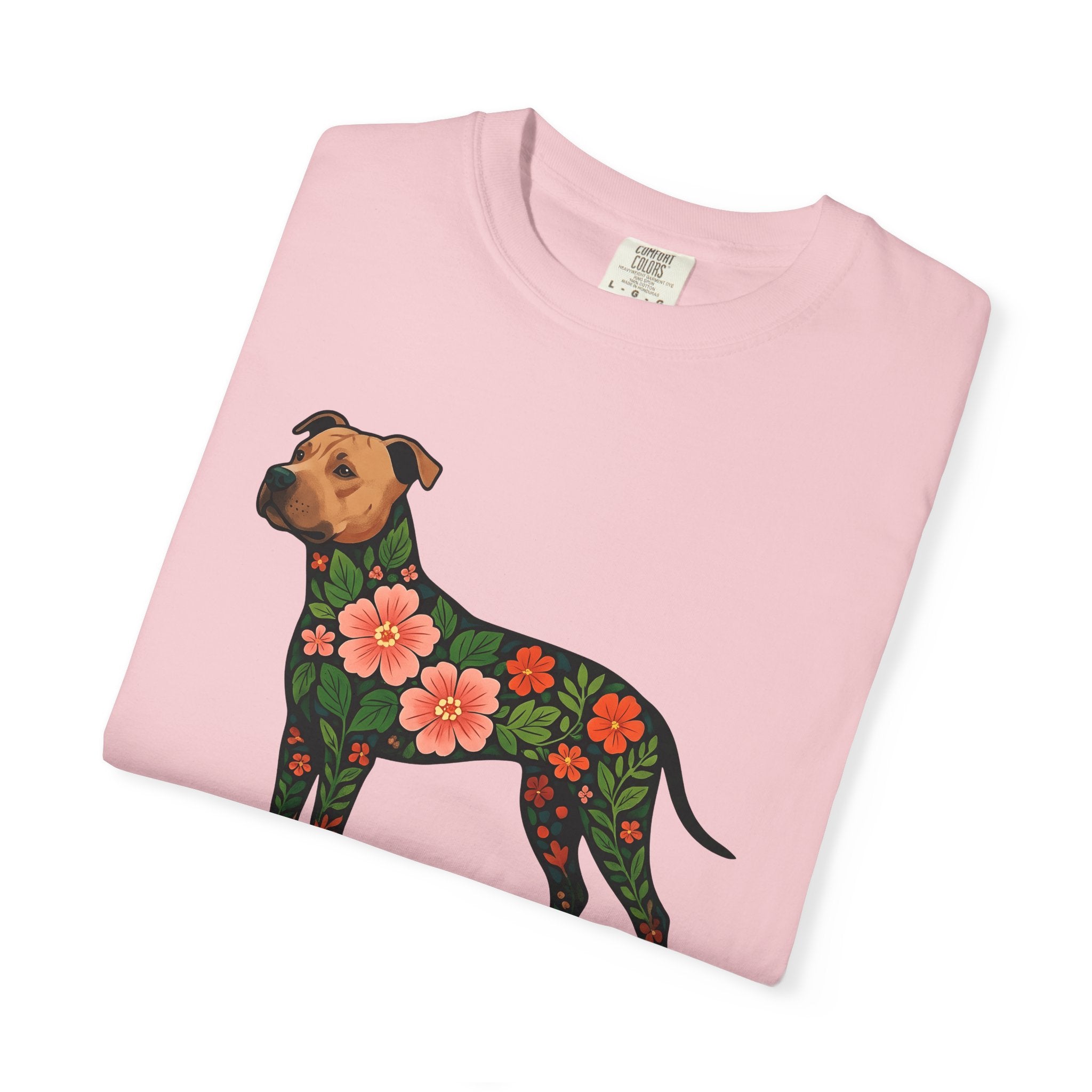 Pitbull Dog Shirt Dog Flora Gift Women Botanical Tee Pibble T-Shirt Dog Fan Herbaceous Graphic Tshirt Ethnic Floral Print Tshirt
