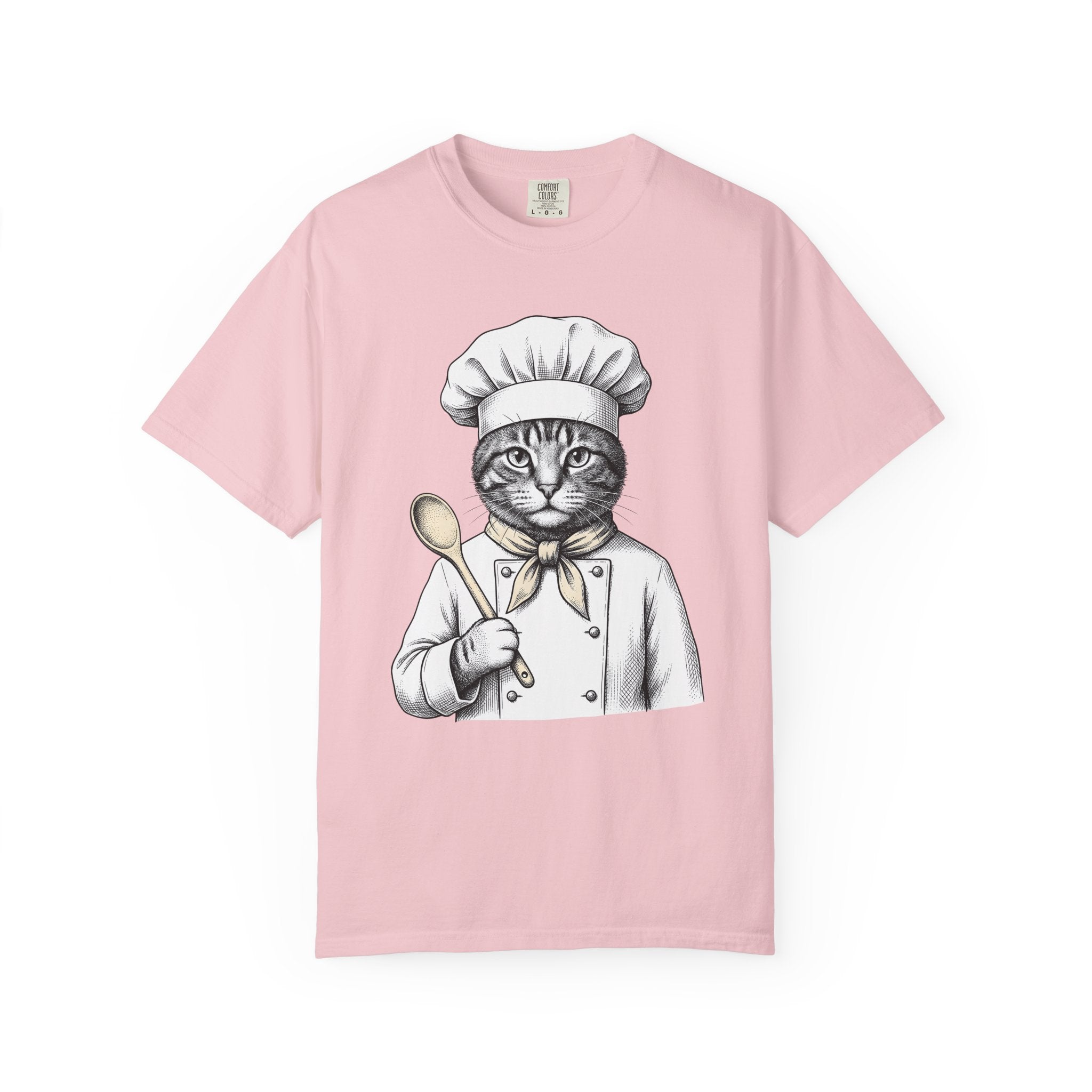 Cat Chef Shirt Cat Cookery Gift Women Cartoon Tee Kitten T-Shirt Cat Fan Feline Tshirt Cooking Graphic Hand Painted Wooden Utensil Tshirt