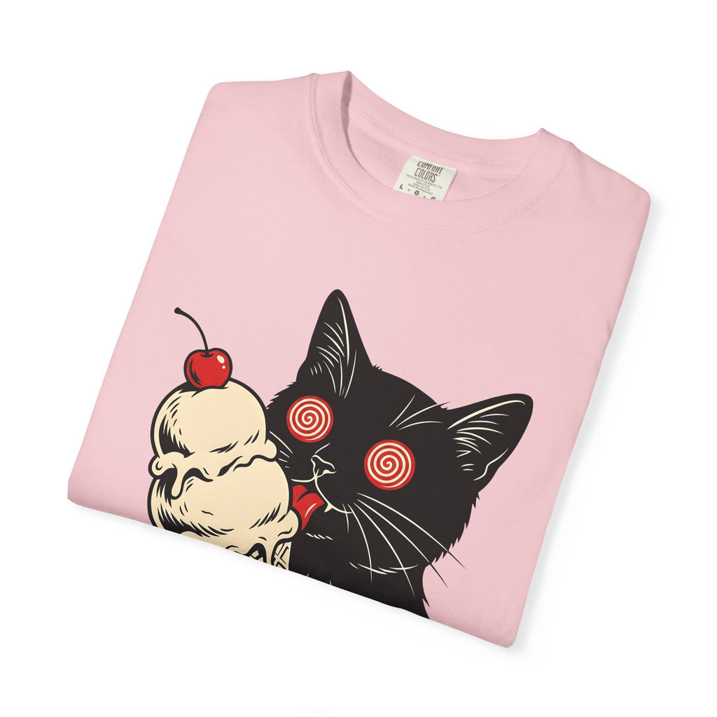 Black Cat Shirt Cat Food Gift Women Bold Graphic Tee Kitty T-Shirt Cat Fan Graphic Design Illustration Retro Ice Cream Cone Tshirt