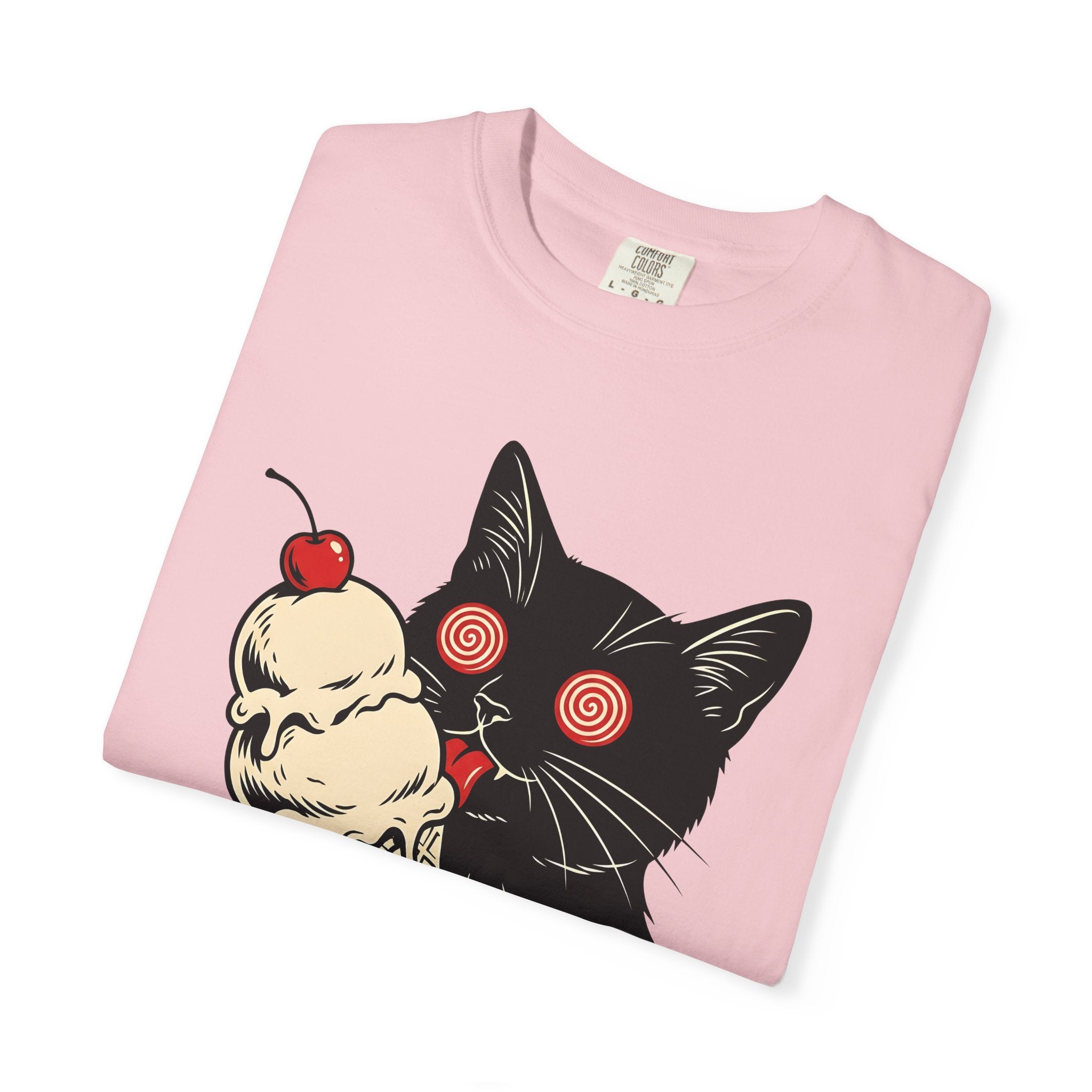 Black Cat Shirt Cat Food Gift Women Bold Graphic Tee Kitty T-Shirt Cat Fan Graphic Design Illustration Retro Ice Cream Cone Tshirt