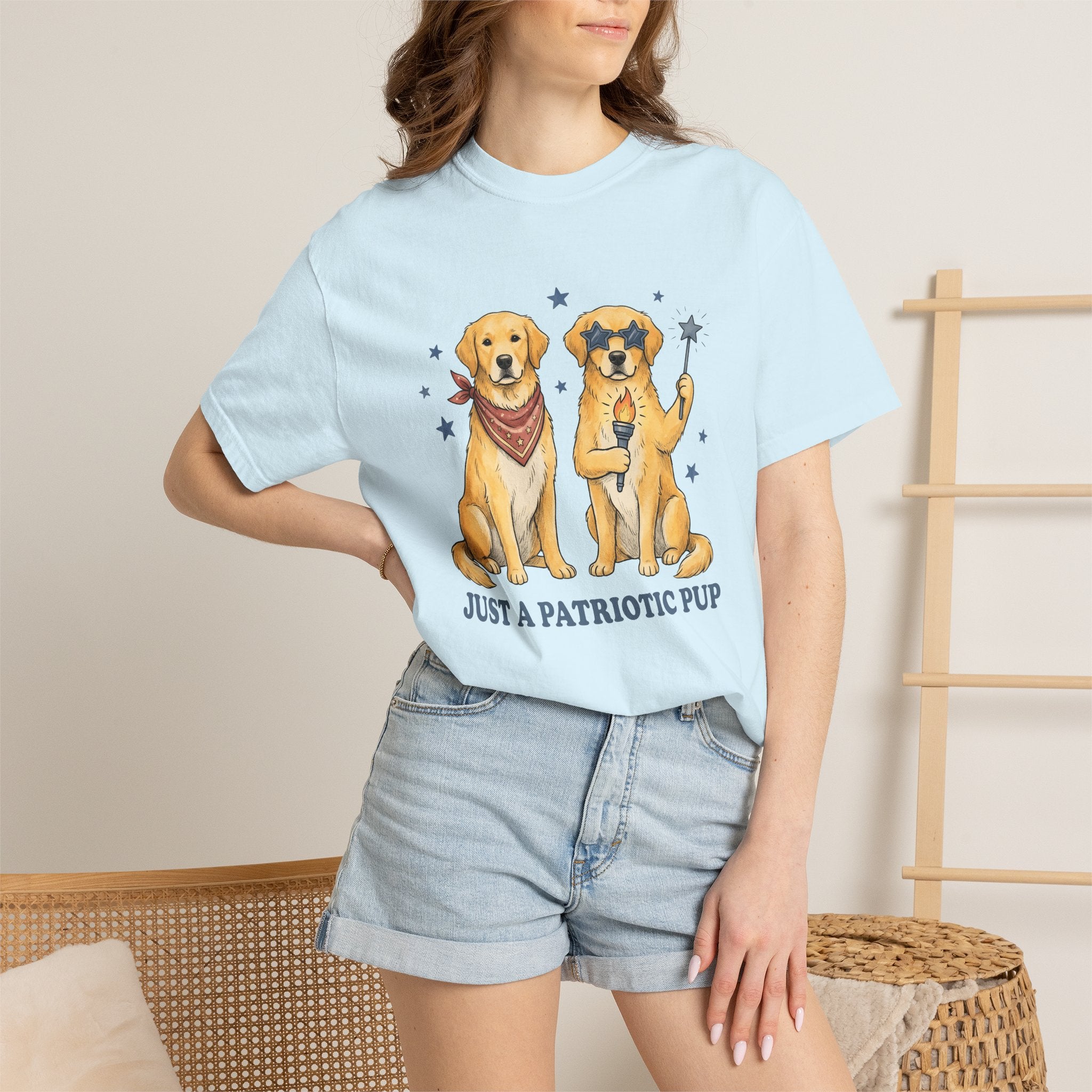 Retriever Dogs Shirt 4th Of July Animals Gift Women Animated Tee Retriever T-Shirt Patriot Fan Cartoon Tshirt Creature Graphic Doodle Star