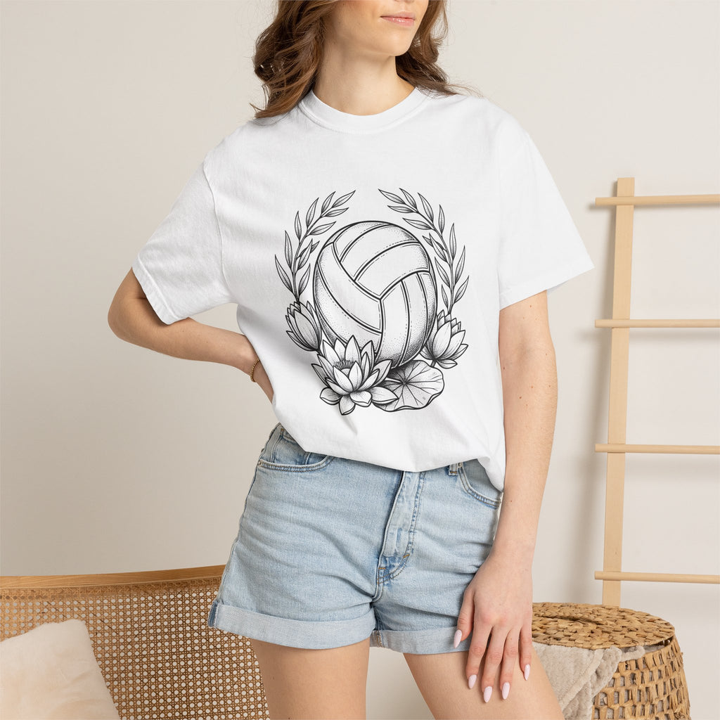 Volleyball Bloom Shirt Volleyball Petal Gift Women Outline Tee Volleyball T-Shirt Volleyball Fan Minimalist Tshirt Floral Graphic Tee