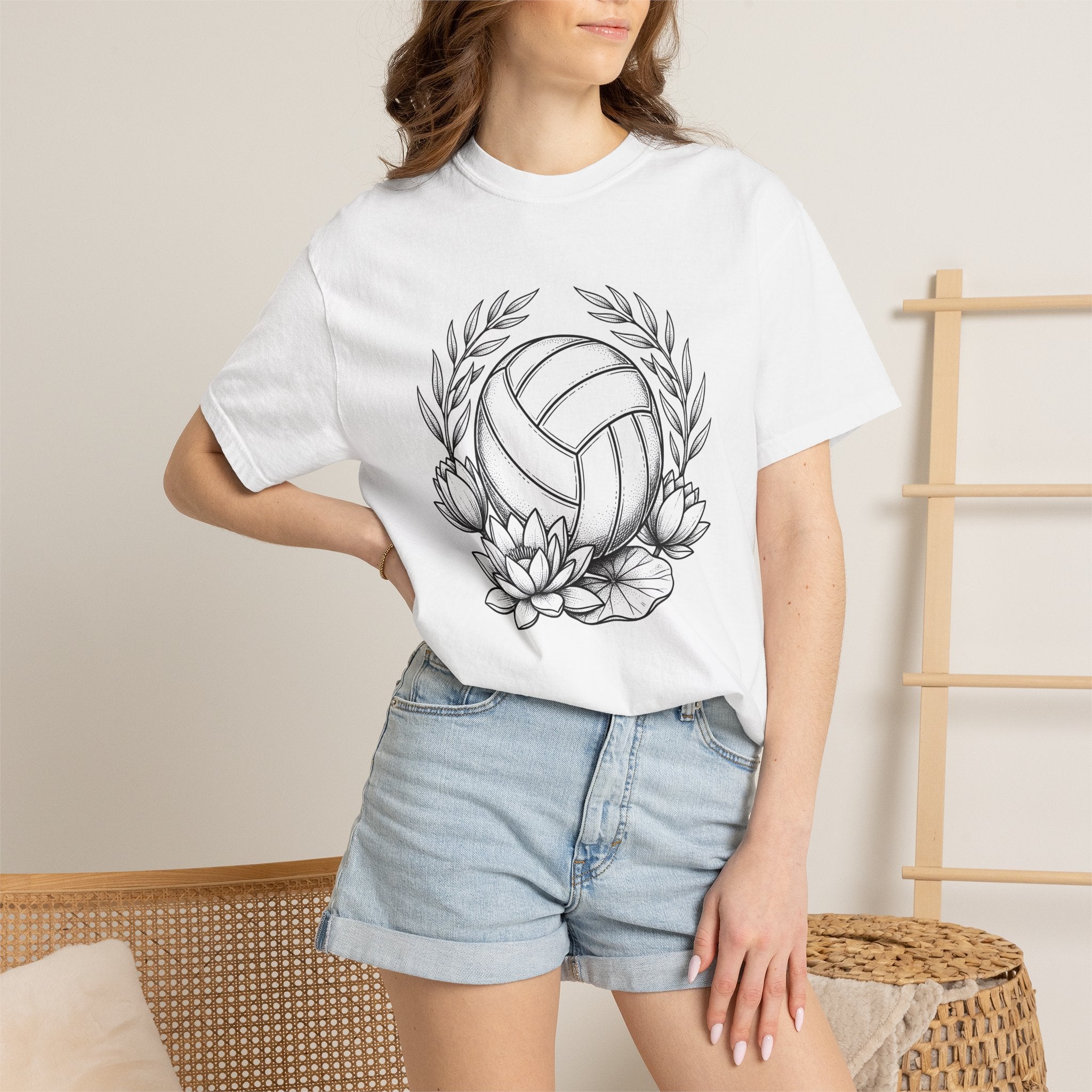 Volleyball Bloom Shirt Volleyball Petal Gift Women Outline Tee Volleyball T-Shirt Volleyball Fan Minimalist Tshirt Floral Graphic Tee
