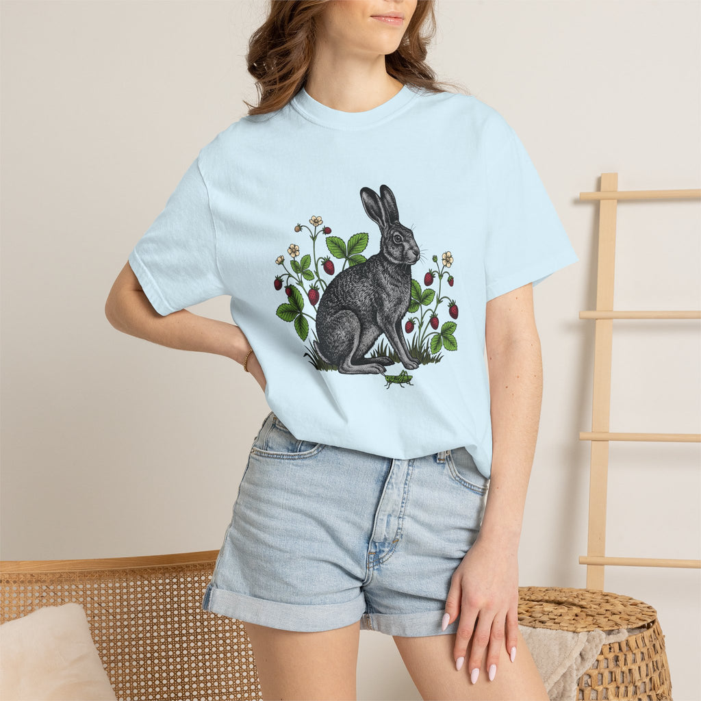 Hare Drawing Shirt Animals Wildlife Gift Women Garden Tee Rabbit T-Shirt Bunny Fan Hare Tshirt Wildlife Graphic Classic Fruit Tshirt