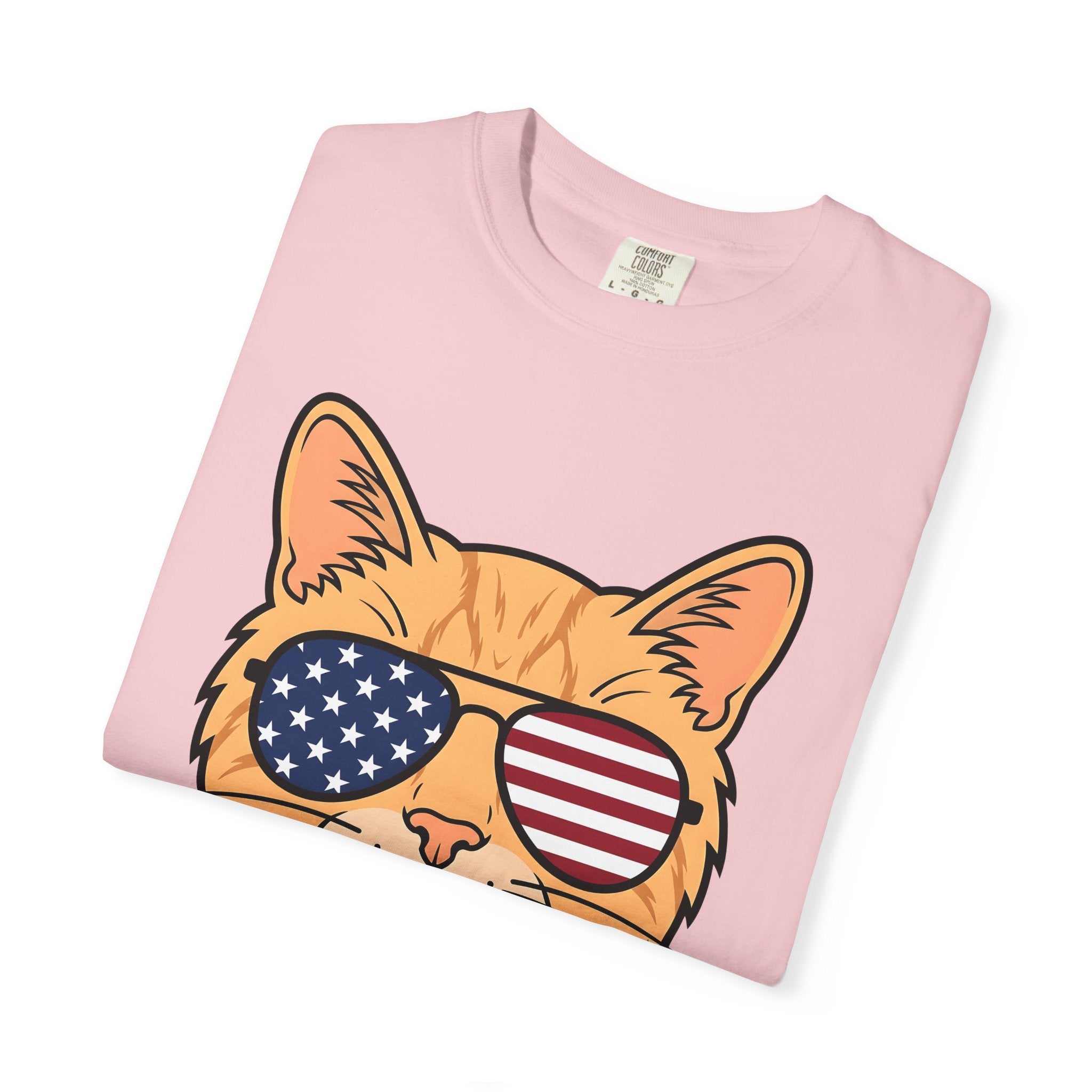 Cat Sunglasses Shirt America Cat Gift Women Cartoon Tee Shades T-Shirt Patriot Fan Comic Tshirt Feline Graphic Retro American Flag Tshirt