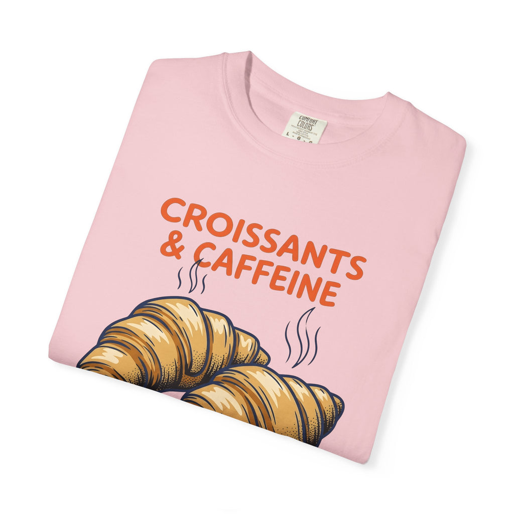 Croissant Clipart Shirt Coffee Morning Gift Women Rustic Tee Pastry T-Shirt Coffee Fan Java Enthusiast Vintage Tshirt Dawn Graphic Ink Mist