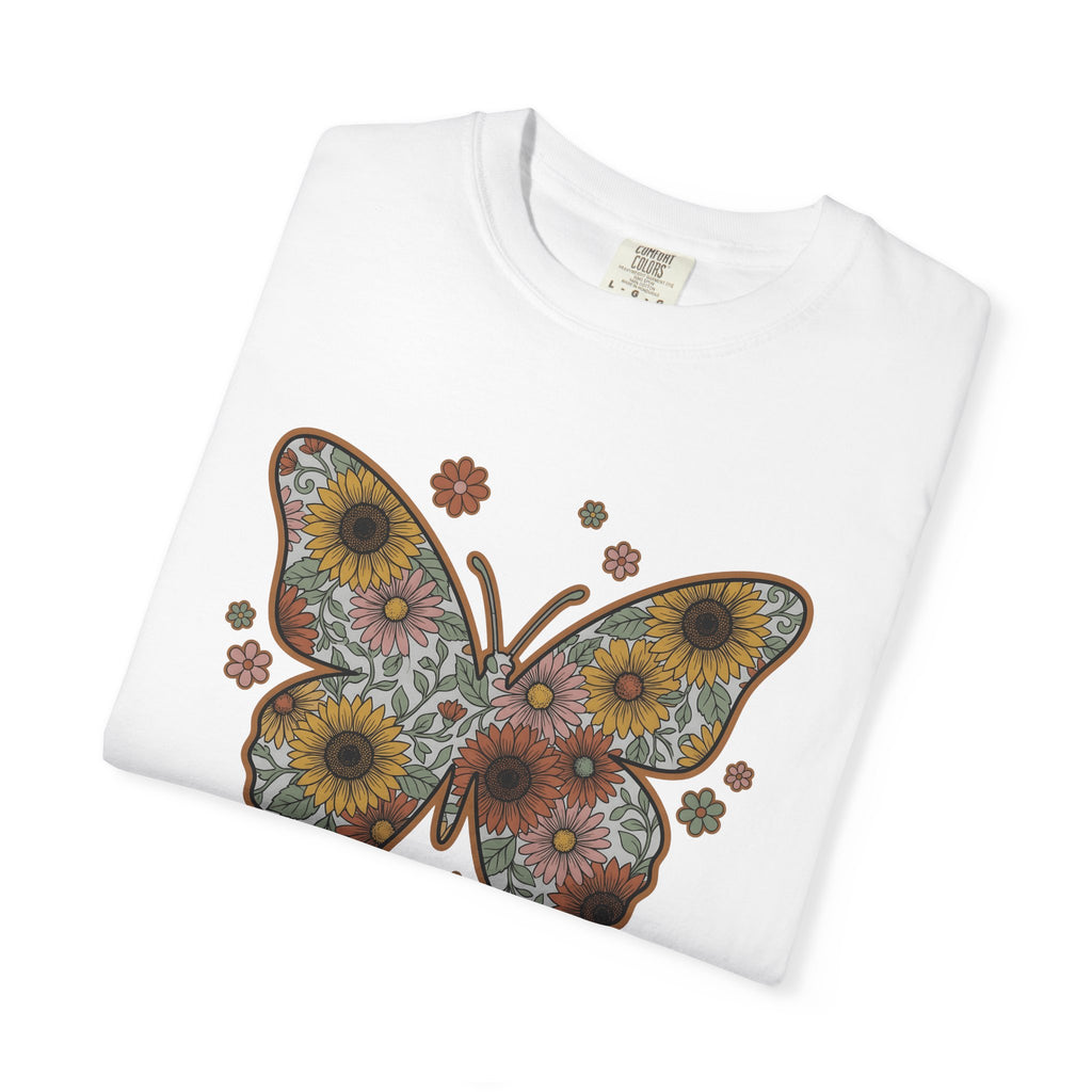 Butterfly Bloom Shirt Easter Garden Gift Women Tribal Tee Butterfly T-Shirt Spring Fan Ethnic Tshirt Yard Graphic Hand Drawn Marigold Tshirt