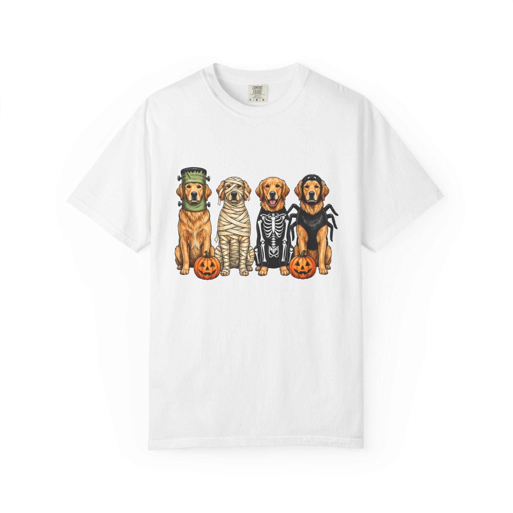 Golden Retriever Puppies Shirt Dog Spooky Gift Women Sketch Tee Puppy T-Shirt Dog Fan Pup Drawing Horror Graphic Retro Jack O Lantern Tshirt