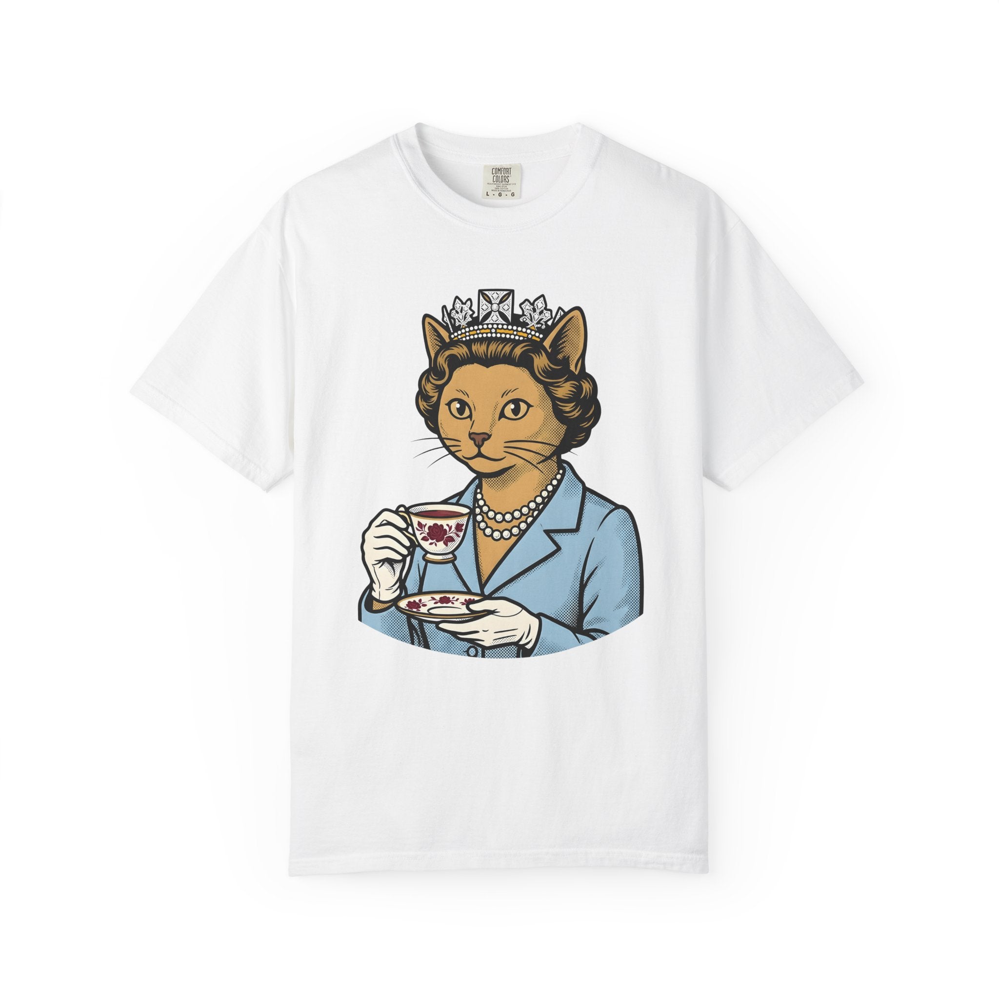 Princess Cat Shirt Cat Comedy Gift Women Comic Tee Kitty Cat T-Shirt Feline Fan Cartoon Tshirt Humor Graphic Hand Drawn Teapot Tshirt