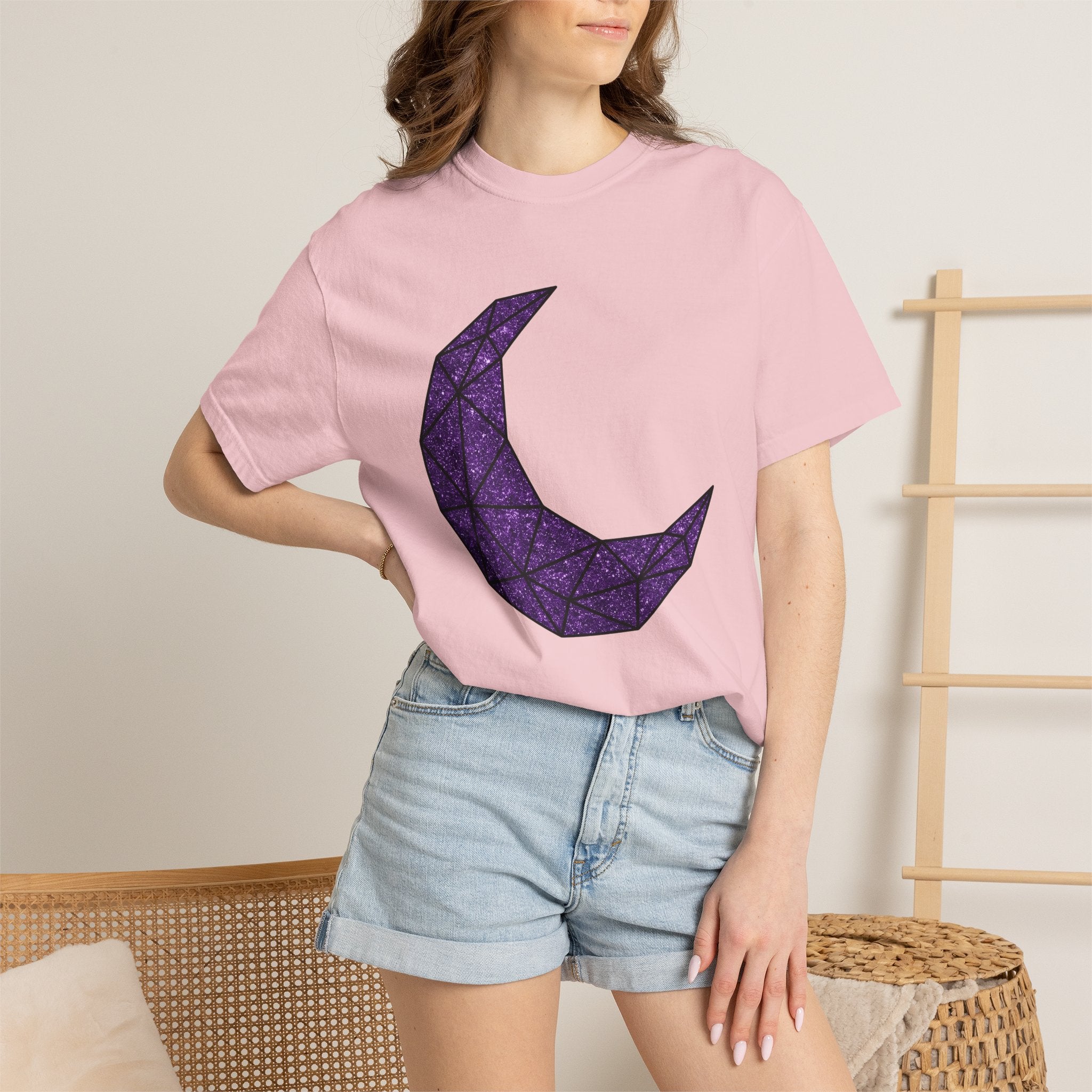 Geometric Moon Shirt Boho Chic Astrology Gift Women Shimmer Tee Lunar T-Shirt Bohemian Fan Glamorous Graphic Tshirt Clean Jewel Tshirt