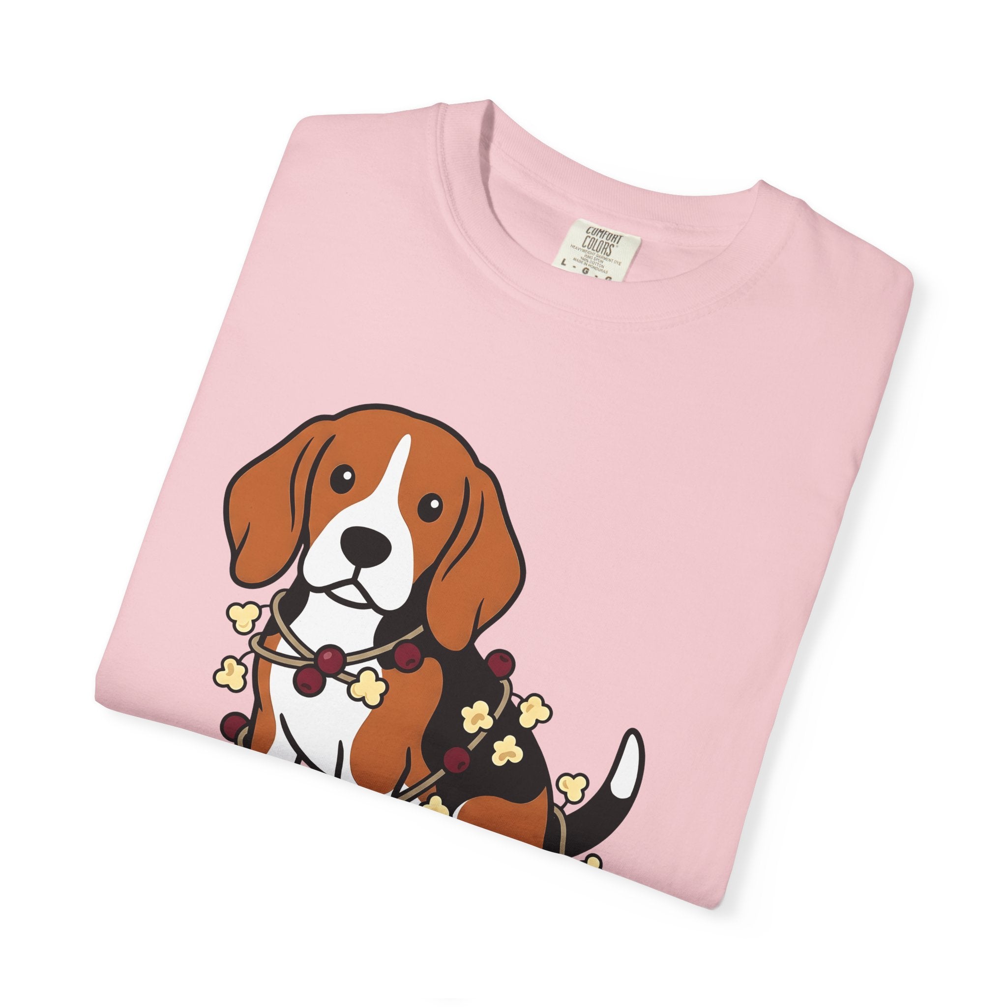 Beagle Hound Shirt Dog Holiday Decor Gift Women Animated Tee Hound Dog T-Shirt Dog Fan Cartoon Tshirt Christmas Graphic Clean Popcorn Chain