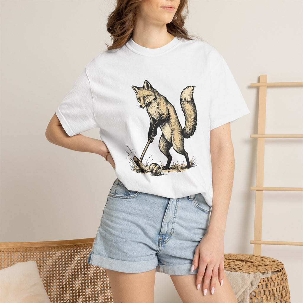 Fox Playing Croquet Shirt Sports Animal Gift Women Hand Drawn Tee Fox T-Shirt Athlete Fan Vixen Graphic Tshirt Vintage Mallet Tshirt