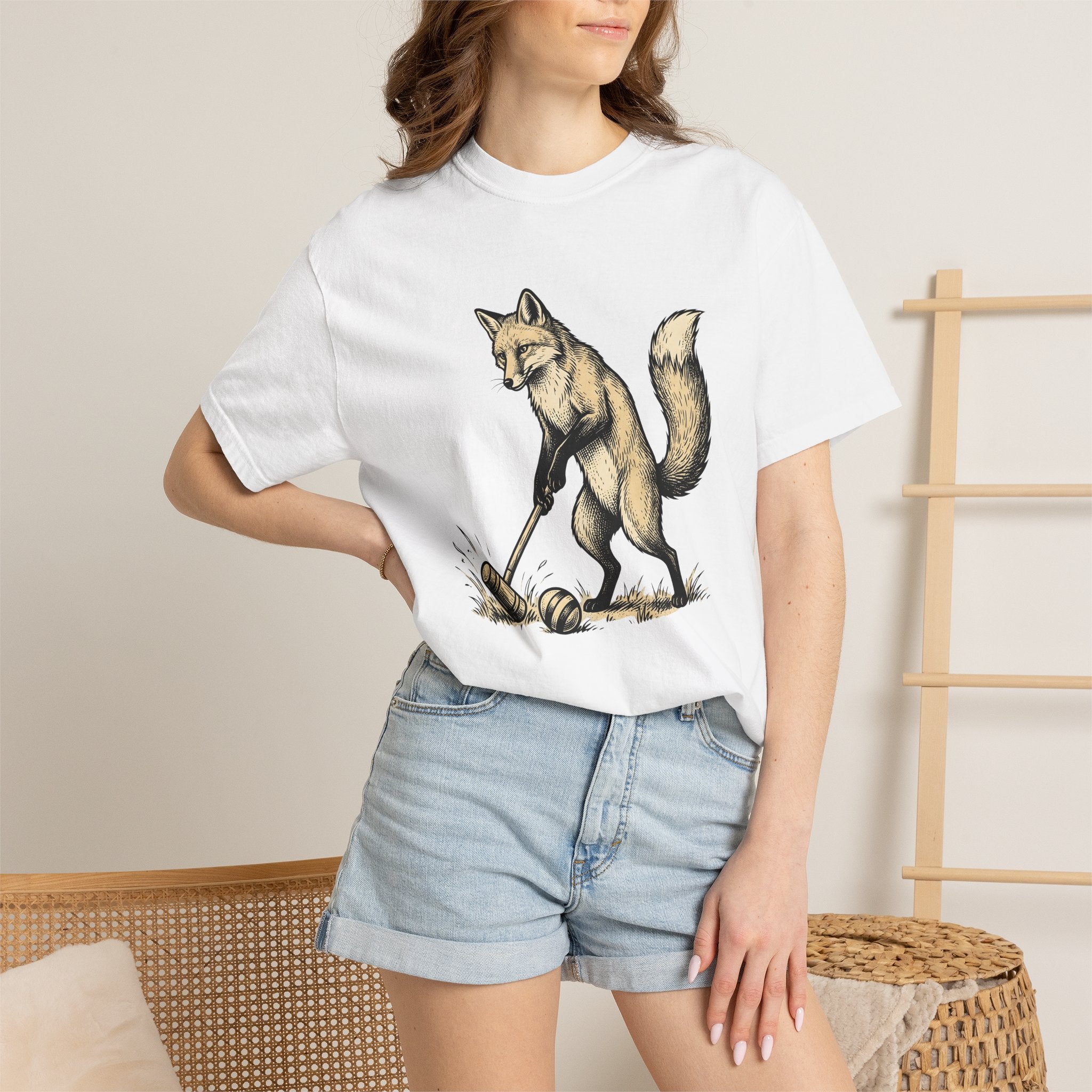 Fox Playing Croquet Shirt Sports Animal Gift Women Hand Drawn Tee Fox T-Shirt Athlete Fan Vixen Graphic Tshirt Vintage Mallet Tshirt