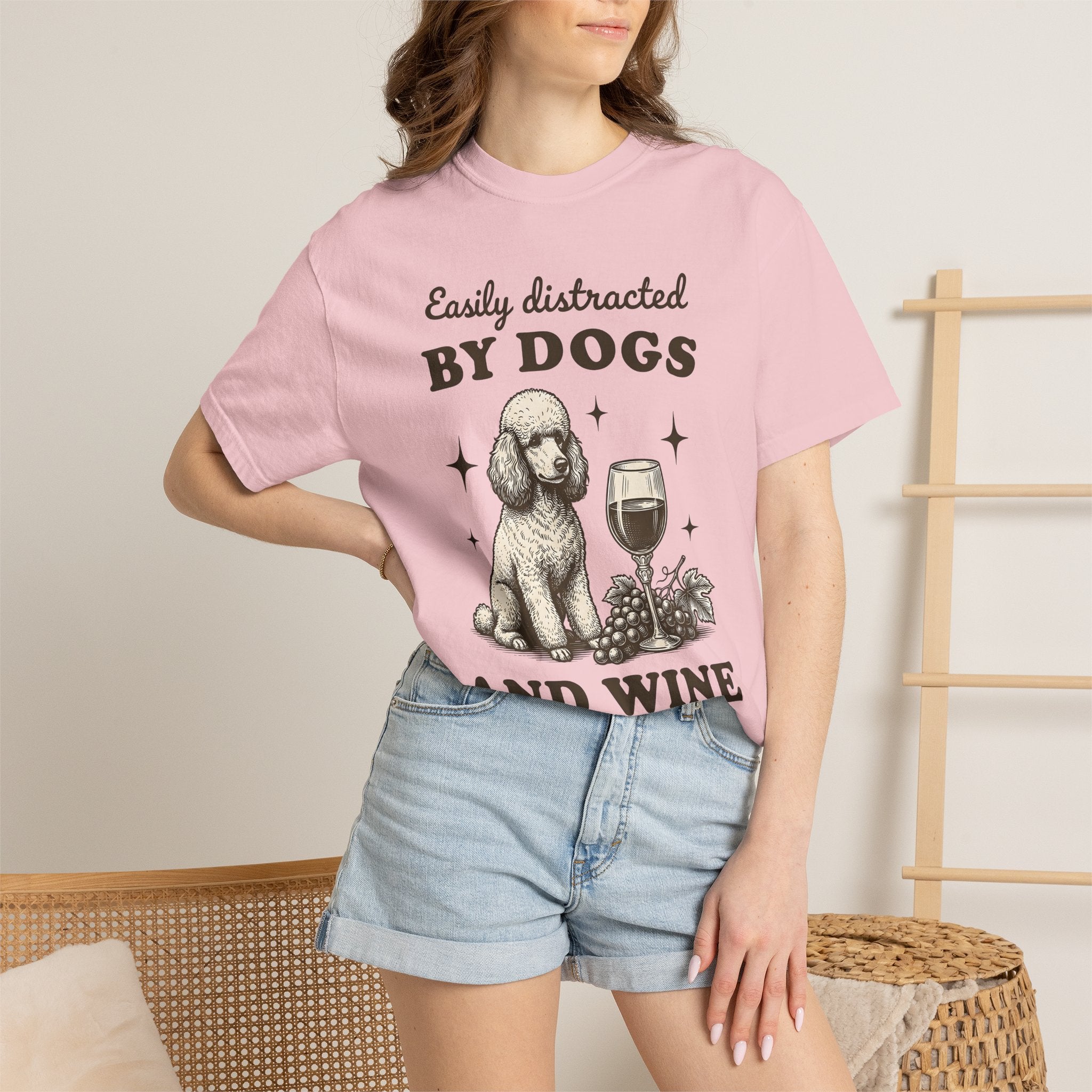 Poodle Puppy Shirt Dog Vino Gift Women Retro Tee Puppy T-Shirt Dog Fan Poodle Tshirt Wine Graphic Sketch Wine Cup Tshirt
