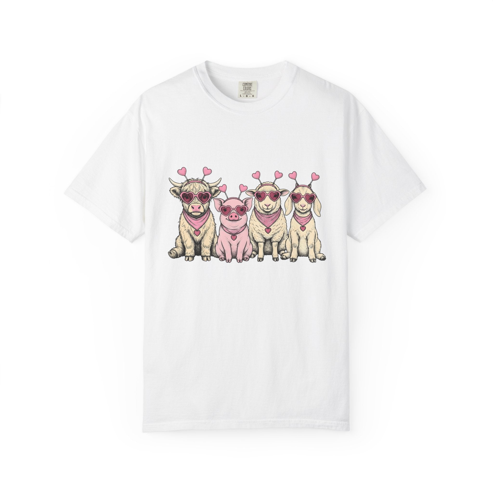 Barnyard Animals Shirt St Valentines Day Pets Gift Women Sketch Tee Farm Animals T-Shirt Valentine Fan Drawings Tshirt Animal Graphic Retro