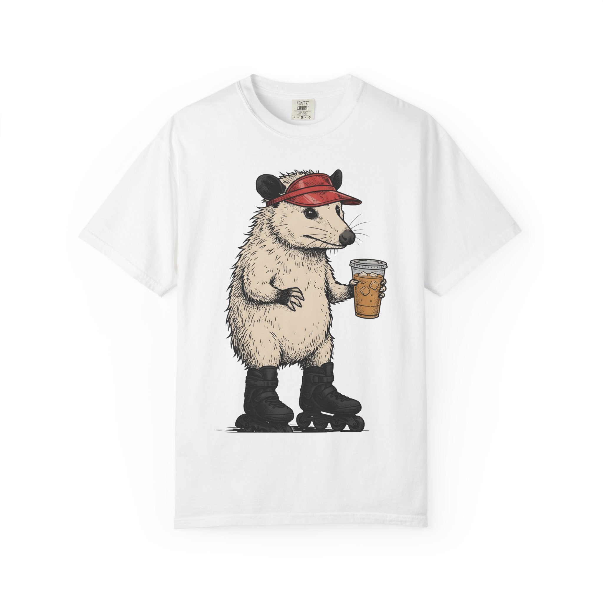 Opossum Skate Wheels Shirt Funny Pets Gift Women Cartoon Tee Skateboard Wheels T-Shirt Humor Fan Comic Tshirt Animal Graphic Line Art Iced