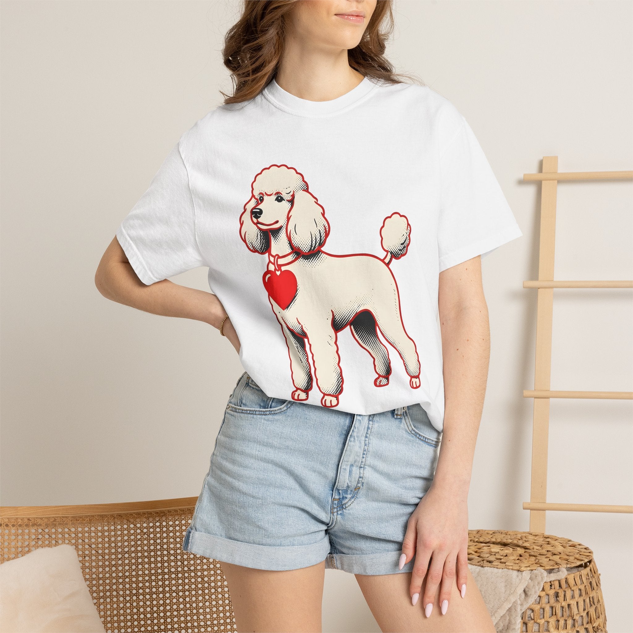 Poodle Dog Shirt Dog Pet Care Gift Women Animated Tee Poodle T-Shirt Dog Fan Cartoon Tshirt Animal Care Graphic Old School Heart Icon Tshirt
