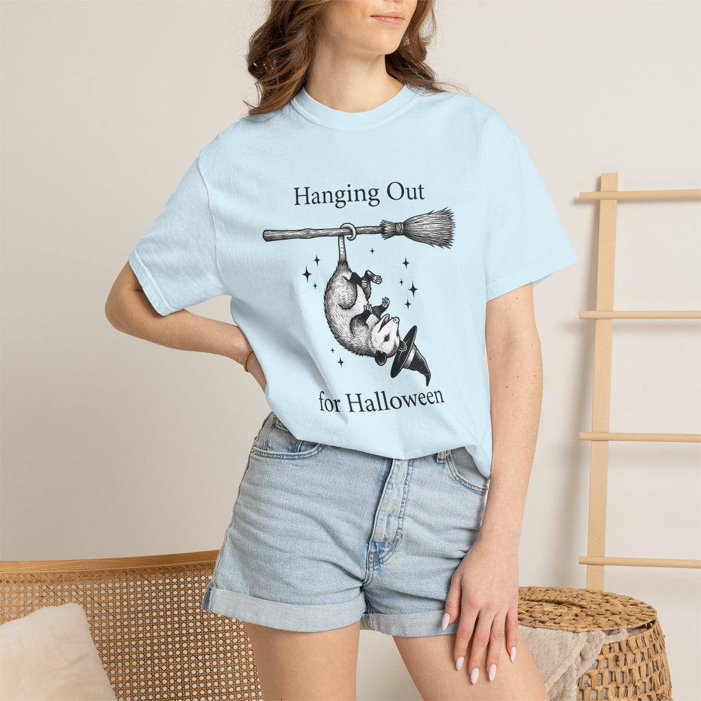 Possum Flying Broom Shirt Halloween Creatures Gift Women Line Art Tee Opossum T-Shirt Spooky Fan Minimalist Tshirt Monster Graphic Rustic