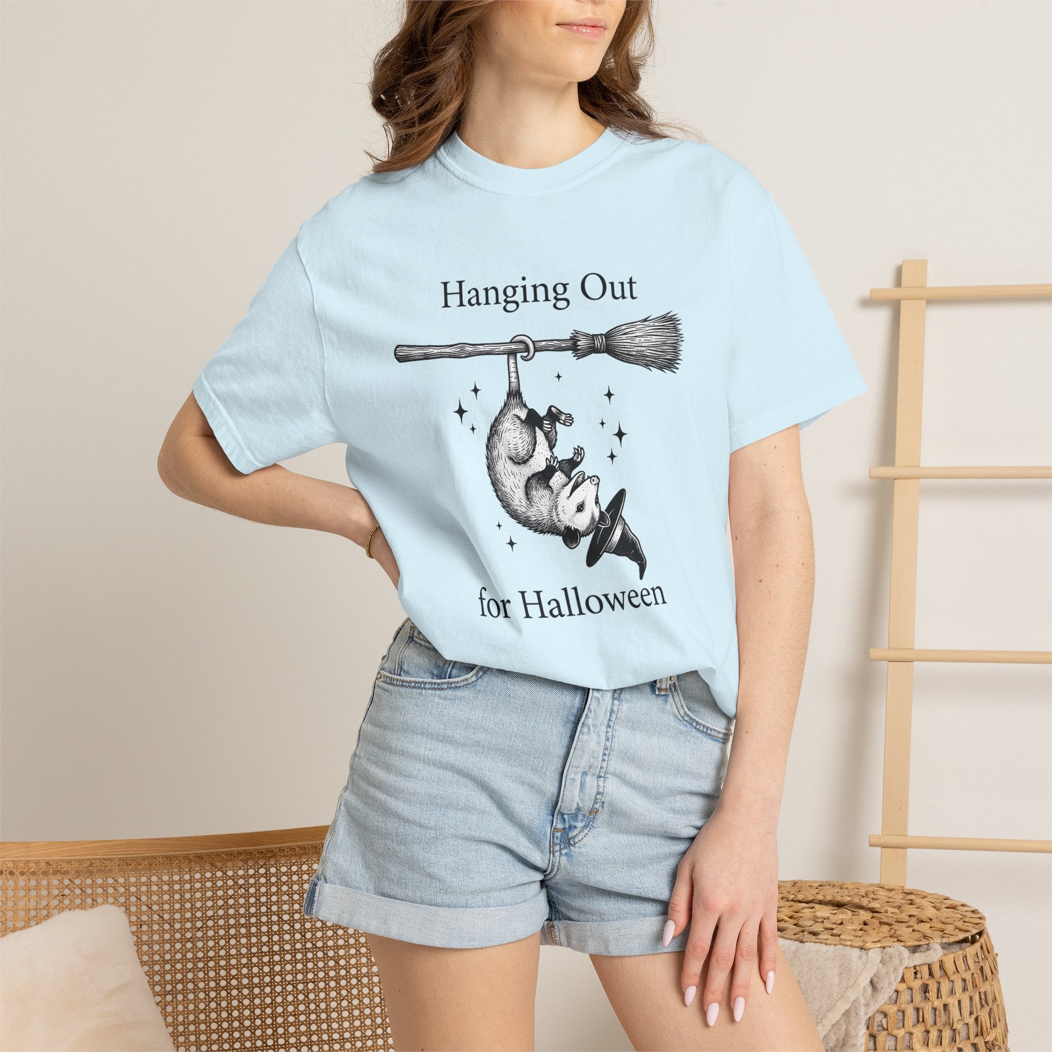 Possum Flying Broom Shirt Halloween Creatures Gift Women Line Art Tee Opossum T-Shirt Spooky Fan Minimalist Tshirt Monster Graphic Rustic