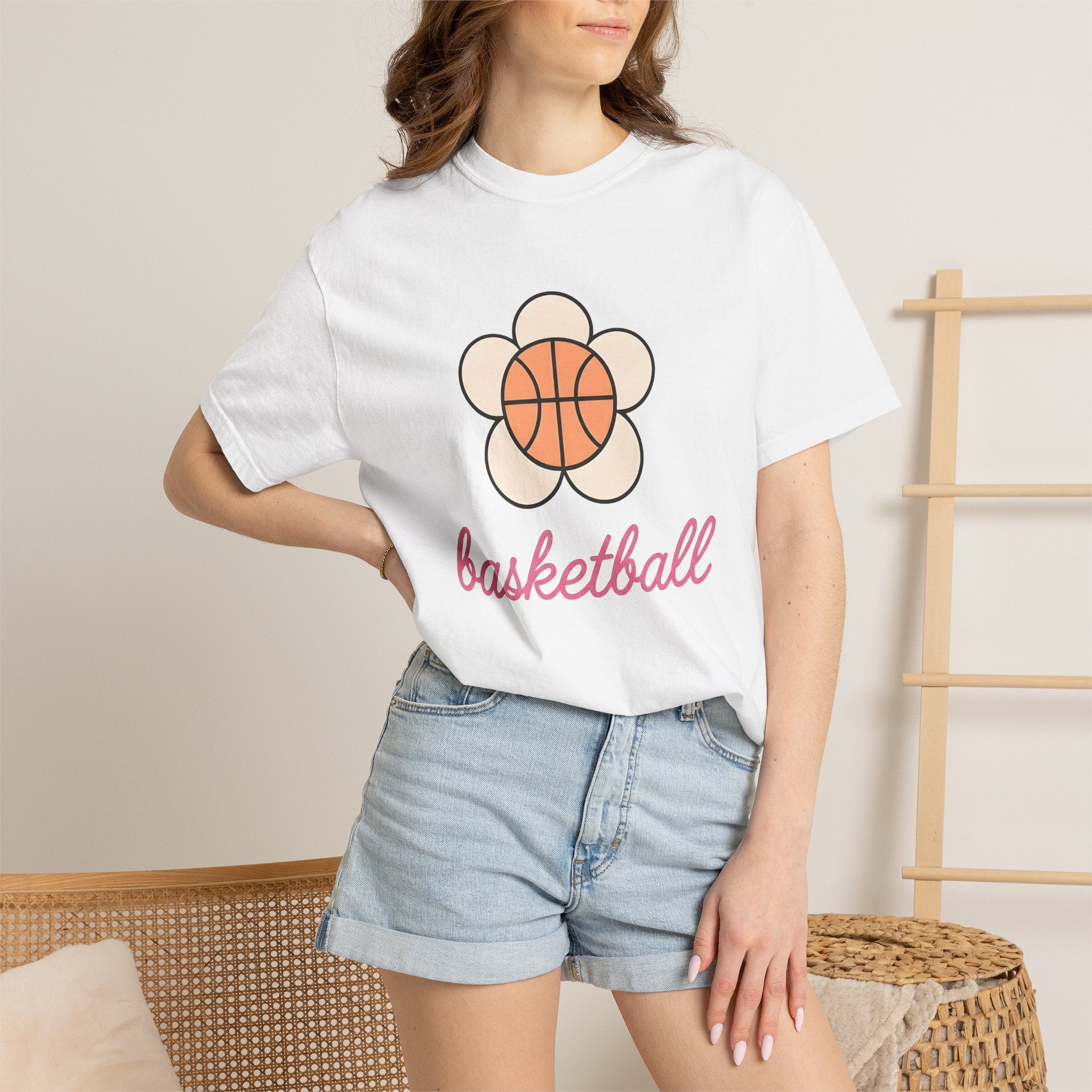 Basketball Petal Shirt Basketball Garden Gift Women Flat Tee Flower T-Shirt Basketball Fan Minimalist Tshirt Gardening Graphic Old School