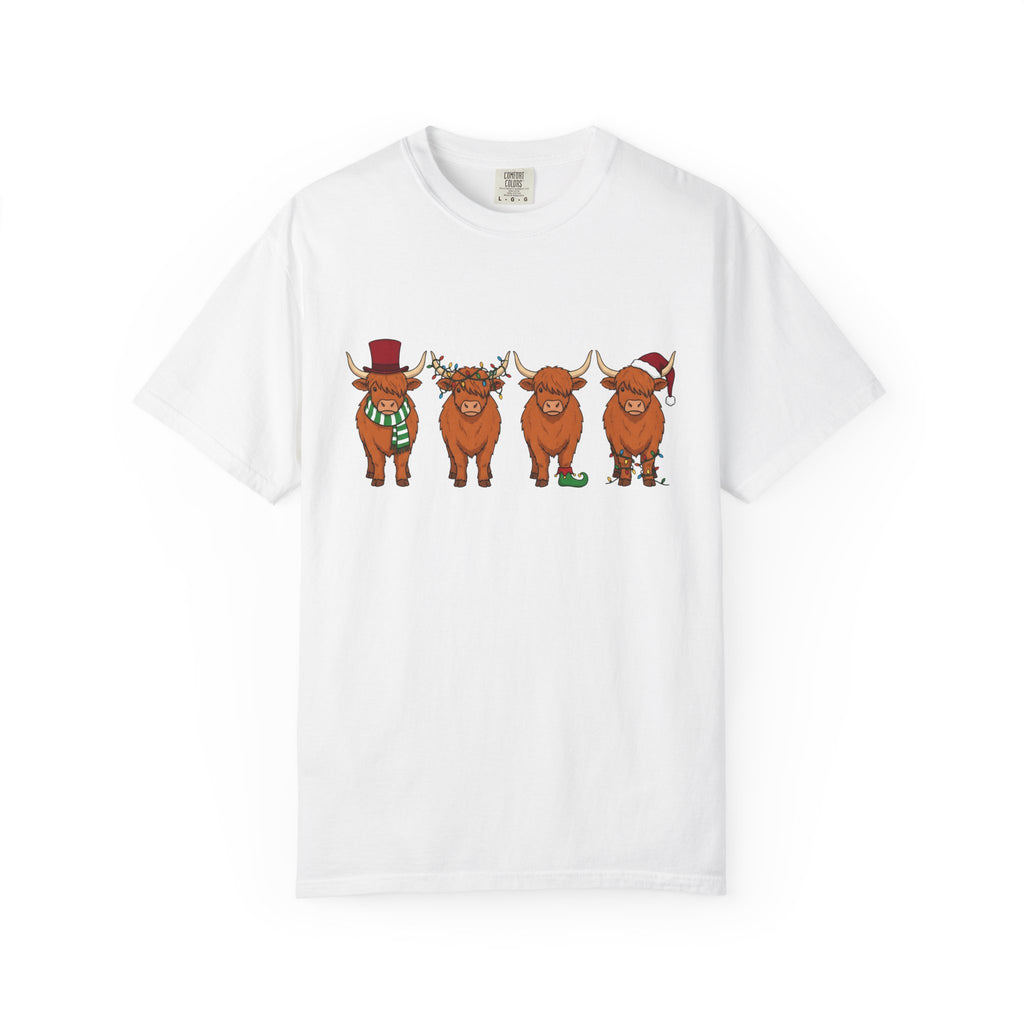 Scottish Cow Shirt Christmas Wildlife Gift Women Comic Tee Highland Cow T-Shirt Christmas Fan Cartoon Tshirt Wildlife Graphic Chibi Holiday