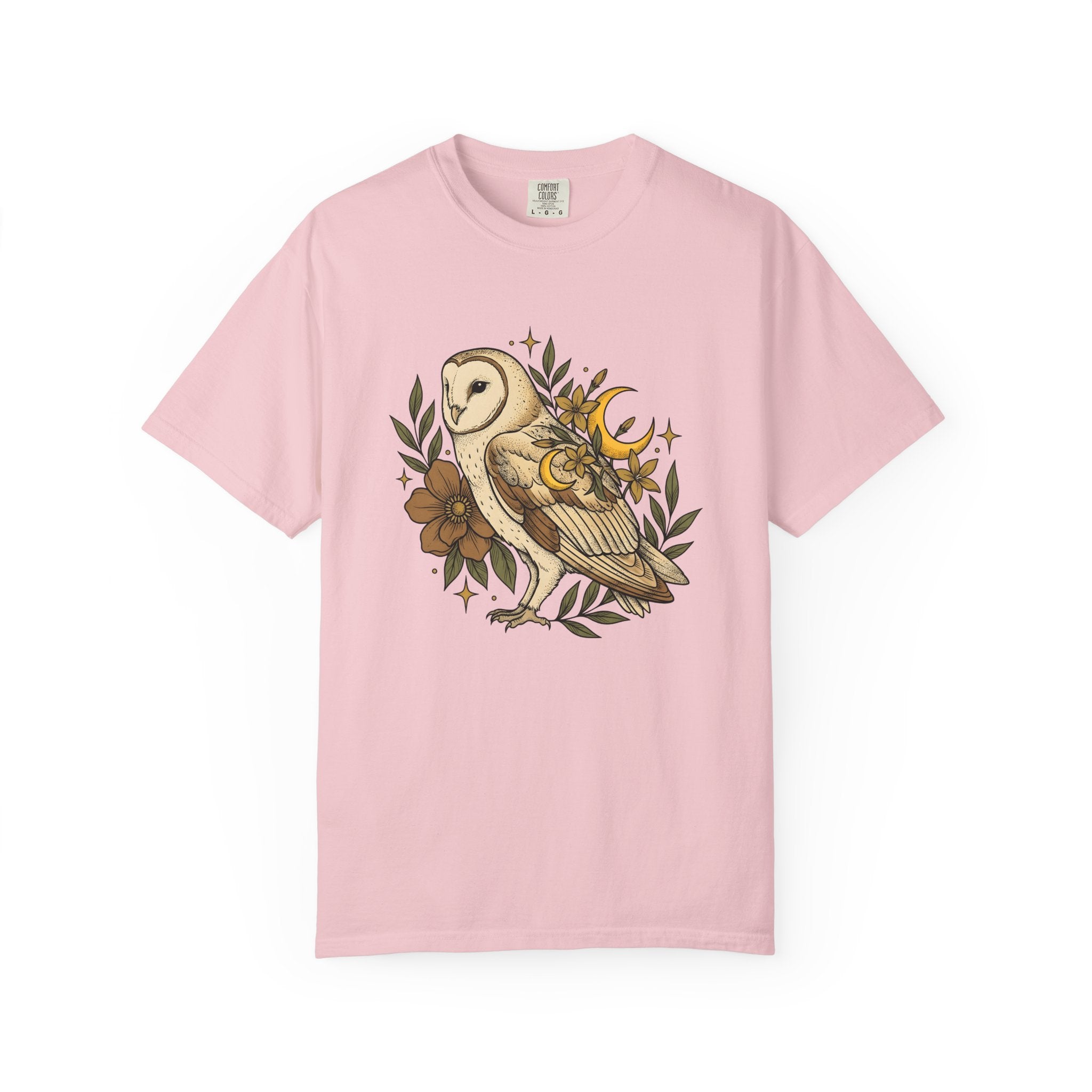 Barn Owl Shirt Animals & Flowers Hippie Gift Women Line Art Tee Owl T-Shirt Animal Fan Owl Tshirt Bohemian Graphic Hand Drawn Moon Tshirt