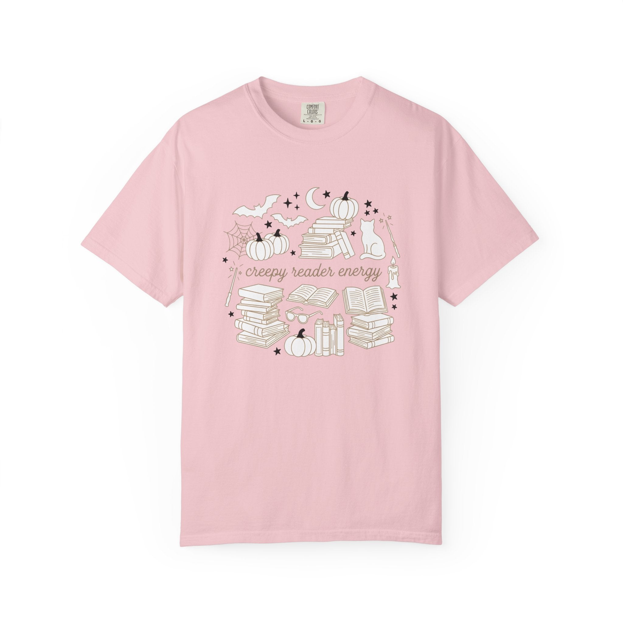 Creepy Book Pile Shirt Halloween Reader Gift Women Sketch Tee Book Stack T-Shirt Horror Fan Drawing Illustration Retro Jack-O-Lantern Tshirt