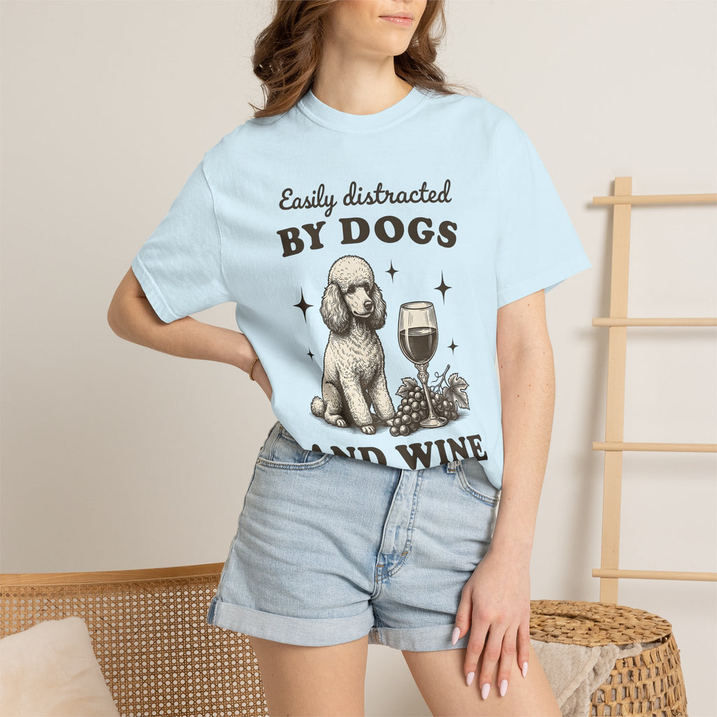 Poodle Puppy Shirt Dog Vino Gift Women Retro Tee Puppy T-Shirt Dog Fan Poodle Tshirt Wine Graphic Sketch Wine Cup Tshirt