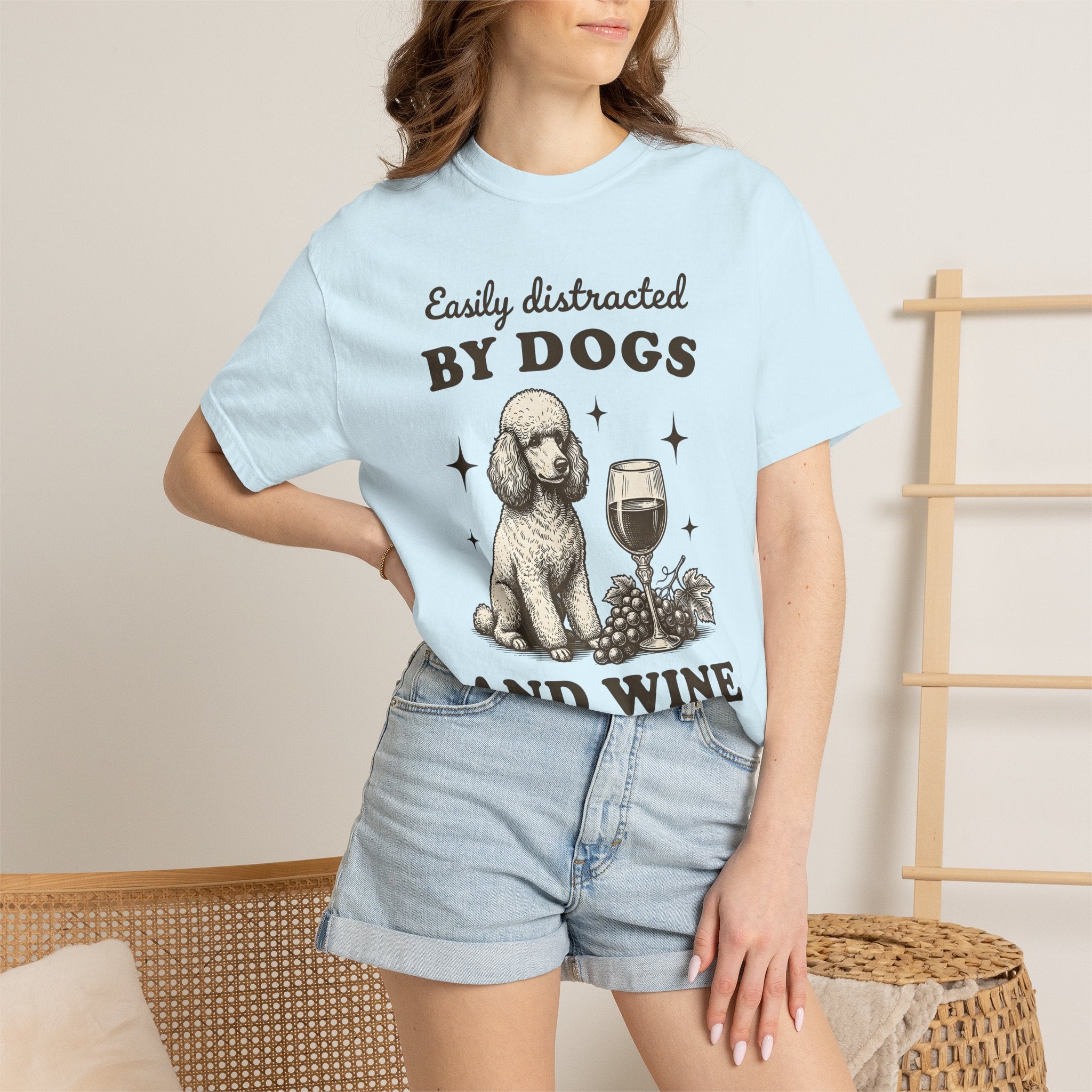 Poodle Puppy Shirt Dog Vino Gift Women Retro Tee Puppy T-Shirt Dog Fan Poodle Tshirt Wine Graphic Sketch Wine Cup Tshirt