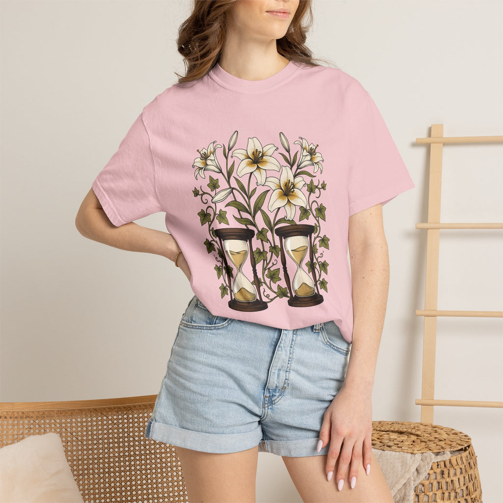 Lily Clock Shirt Holiday Garden Gift Women Plant Tee Floral Clock T-Shirt Vacation Fan Botanical Tshirt Yard Graphic Antique Creeper Tshirt