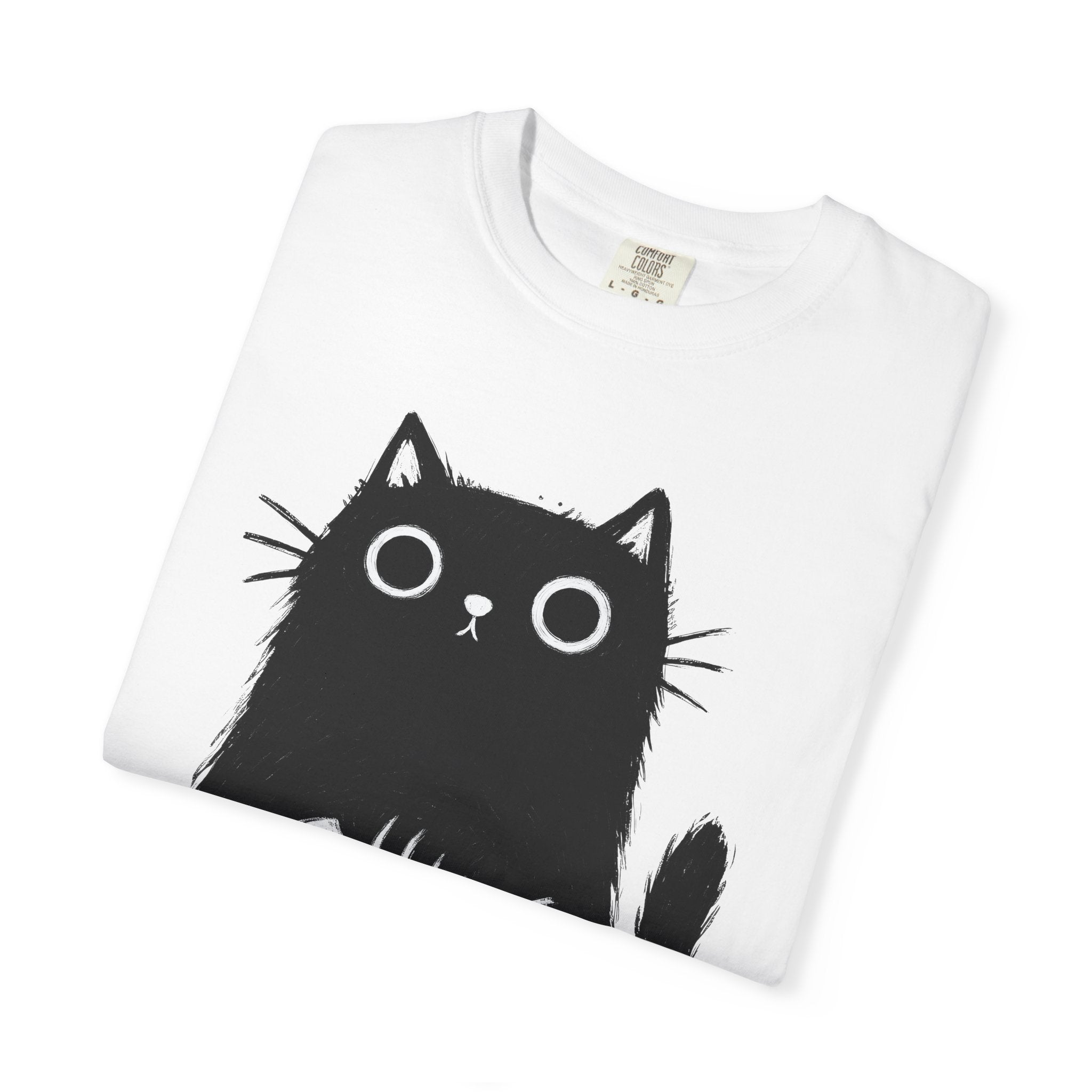 Black Kitten Shirt Cat Alternative Gift Women Hand Drawn Tee Kitten T-Shirt Cat Fan Illustrated Tshirt Punk Graphic Simple Fish Bone Tshirt