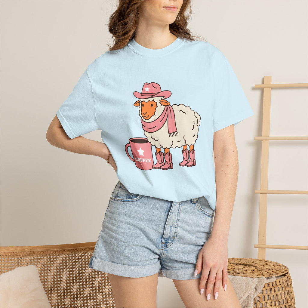 Cowgirl Sheep Shirt Coffee Animal Gift Women Kawaii Tee Shepherd T-Shirt Coffee Fan Cute Tshirt Creature Graphic Cartoon Coffee Mug Tshirt