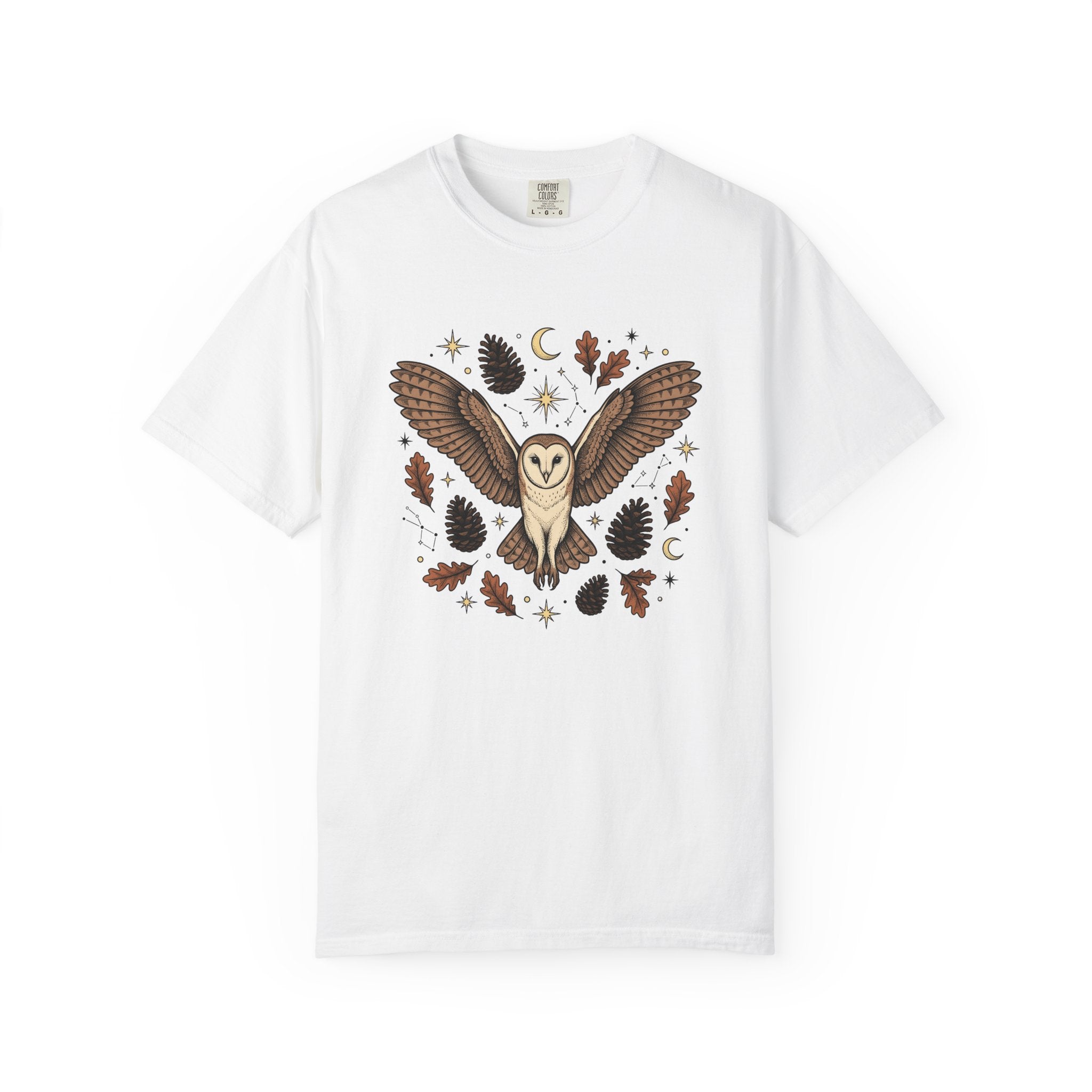 Barn Owl Shirt Animals Outdoors Gift Women Tribal Tee Owl T-Shirt Wildlife Enthusiast Primitive Tshirt Nature Graphic Antique Pinecone