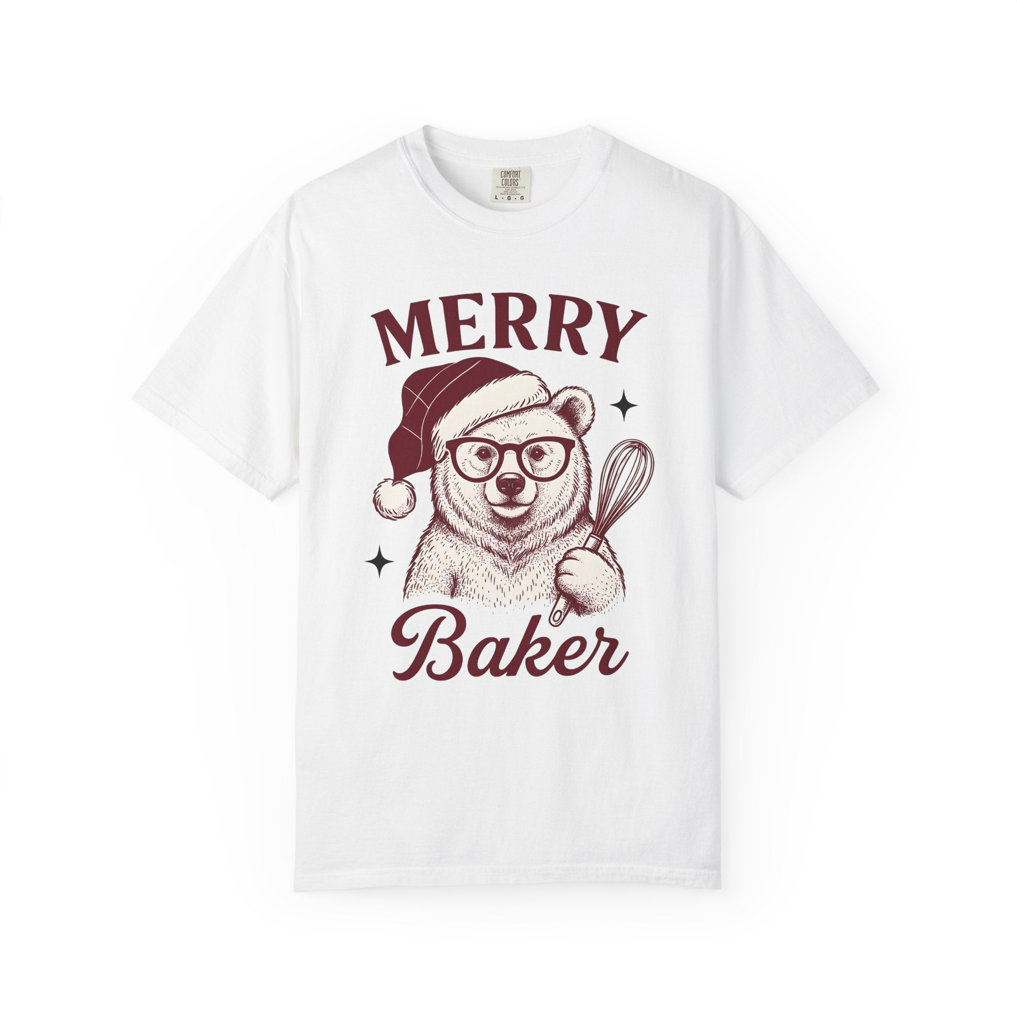 Bear Festive Hat Shirt Christmas Dessert Gift Women Doodle Tee Teddy T-Shirt Christmas Fan Cartoon Tshirt Sweets Graphic Minimalist Spoon