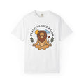 Peaceful Lion Shirt Yoga Wellness Gift Women Animated Tee Lion T-Shirt Yoga Enthusiast Cartoon Tshirt Healthy Graphic Clean Bright Sun